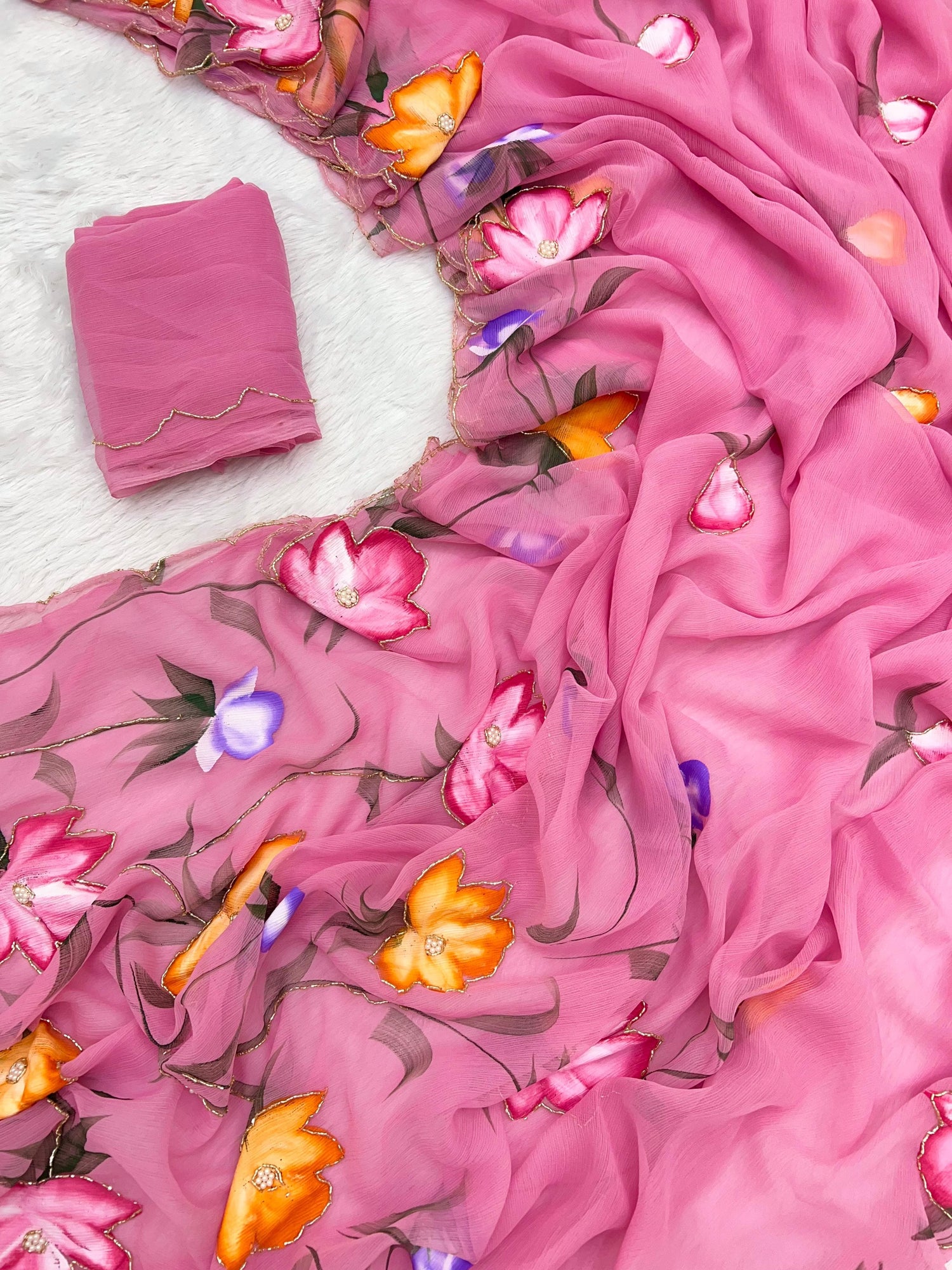 Chiffon hand painted sarees