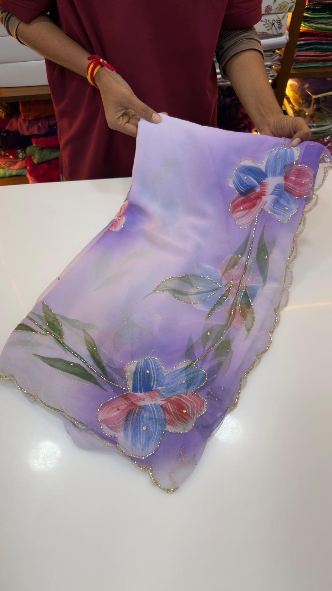Light weight brush paint maggam work sarees