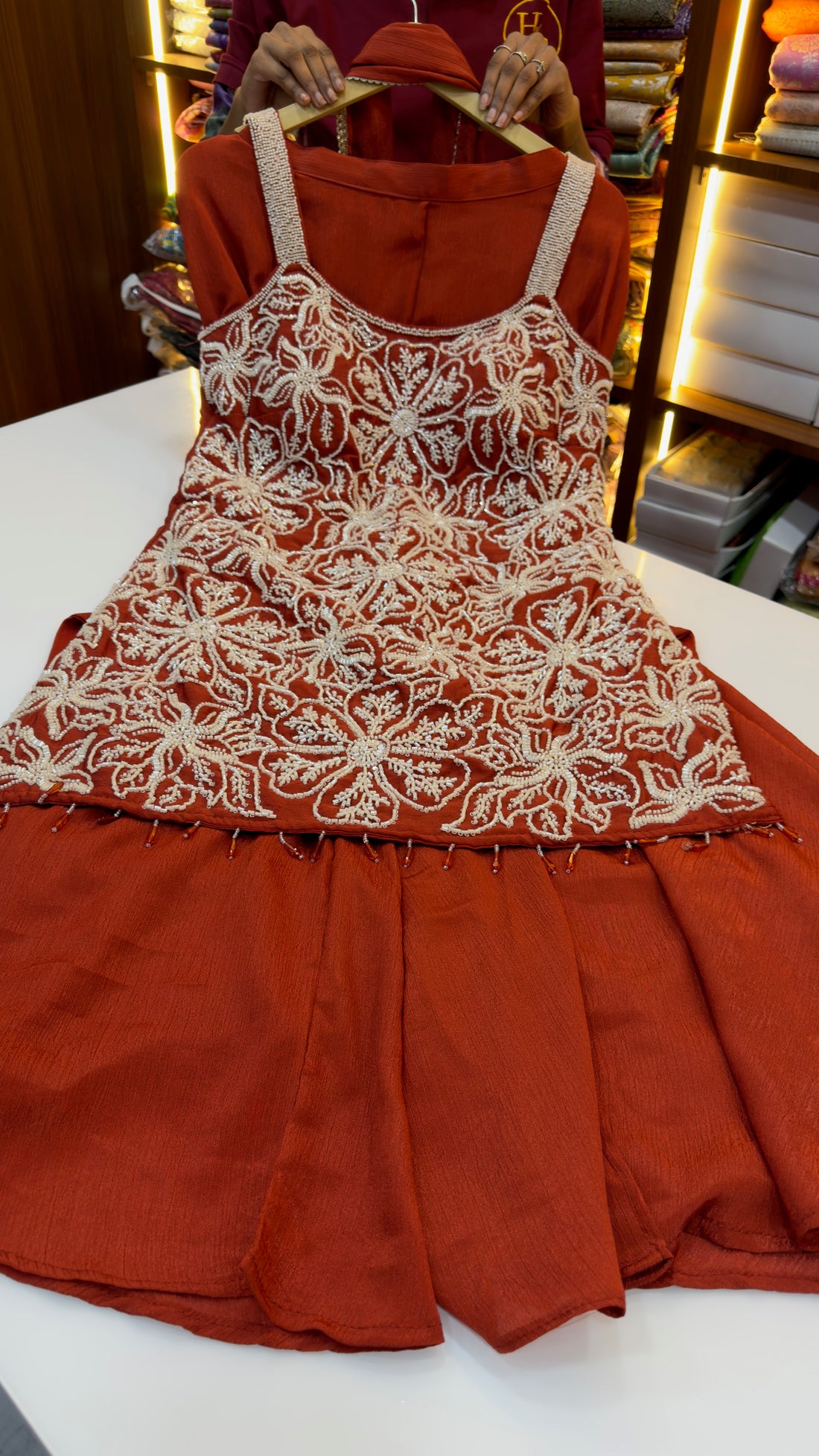 Orange Sharara with heavy beads work