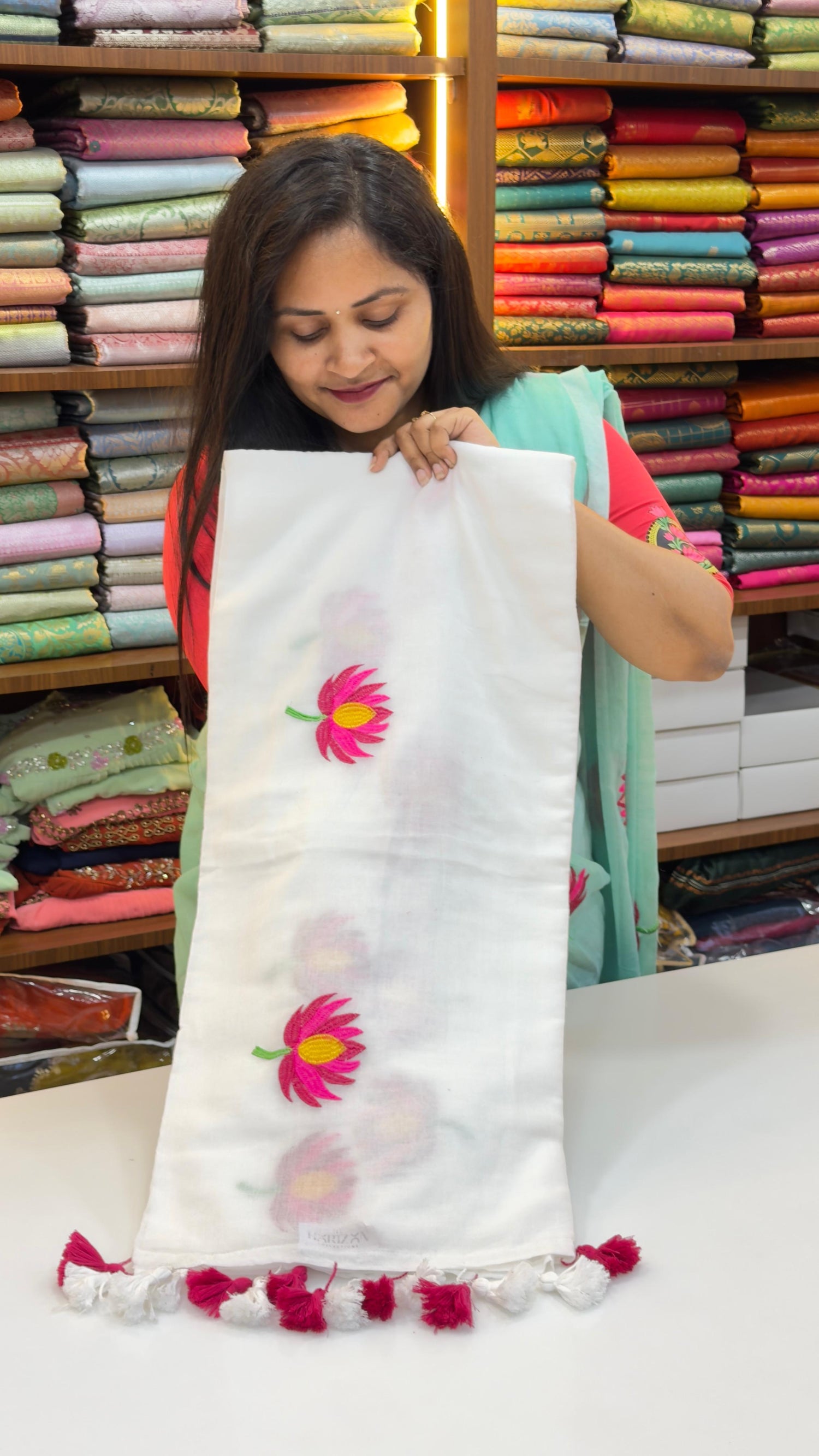 Mul cotton sarees with embroidery