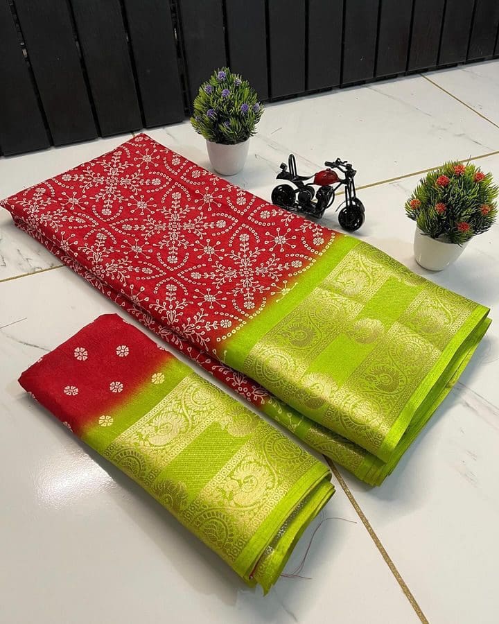 Red floral With parrot green