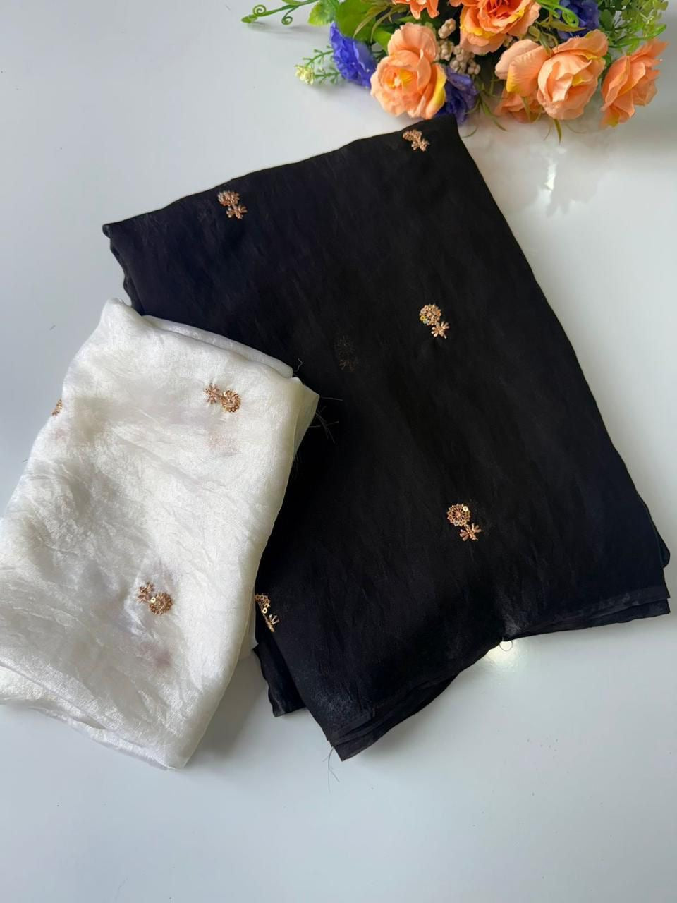 Fendy Sattin Multi Sequence Emrodairy Work With Contrast Running Blouse