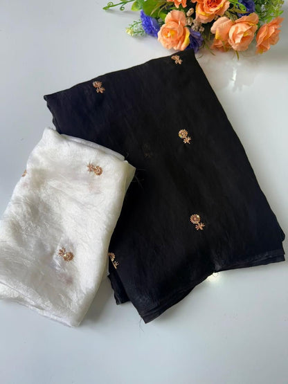 Fendy Sattin Multi Sequence Emrodairy Work With Contrast Running Blouse