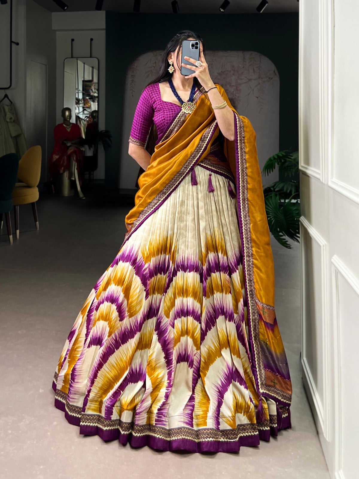 Lehenga in tie-dye prints