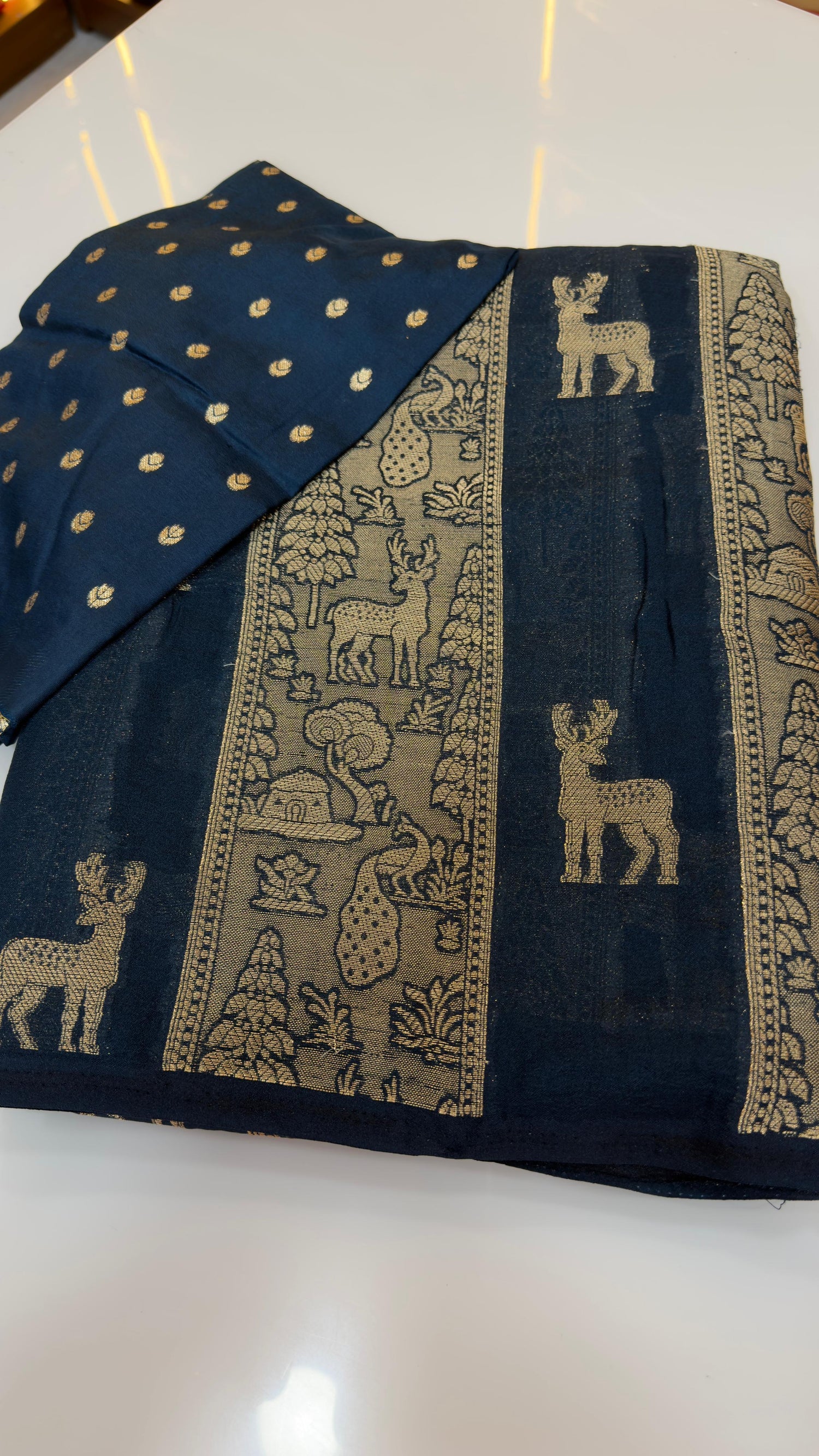 Jungle theme Stripes Banarasi Saree