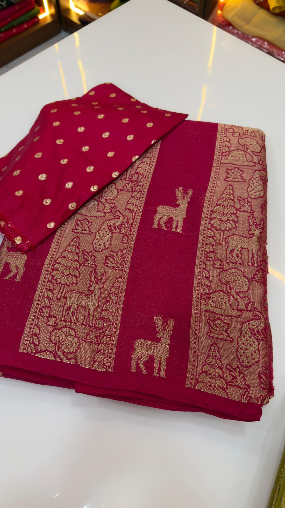 Jungle theme Stripes Banarasi Saree
