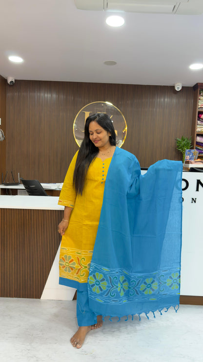 Handloom Pure Cotton 3 piece sets with Pochampally weaving