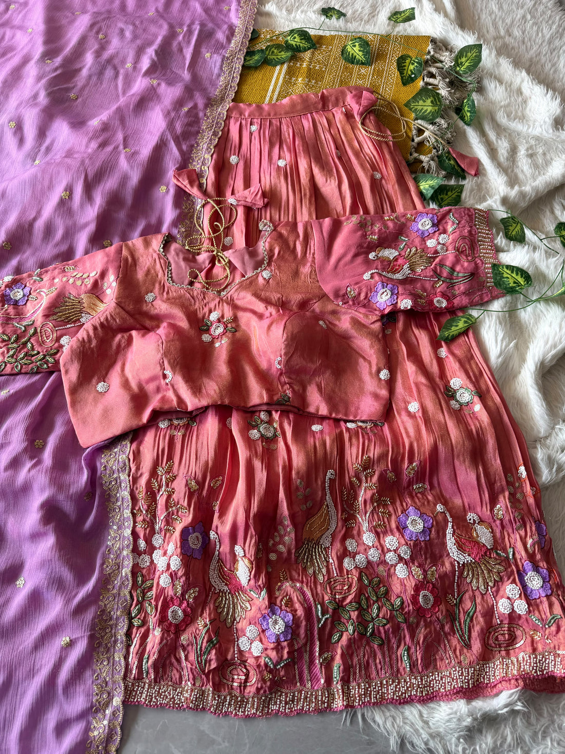 Flamingo maggam work lehenga(NON-STORE)