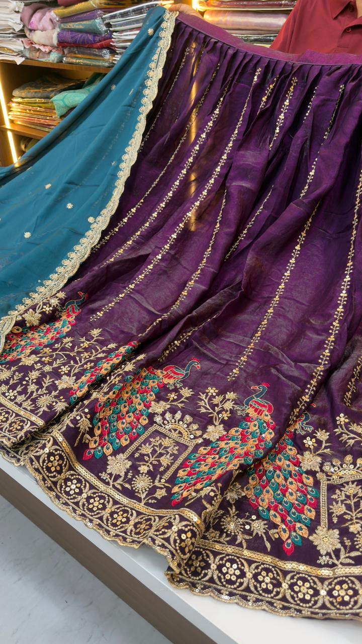 Party wear Lehengas in Space silk fabric