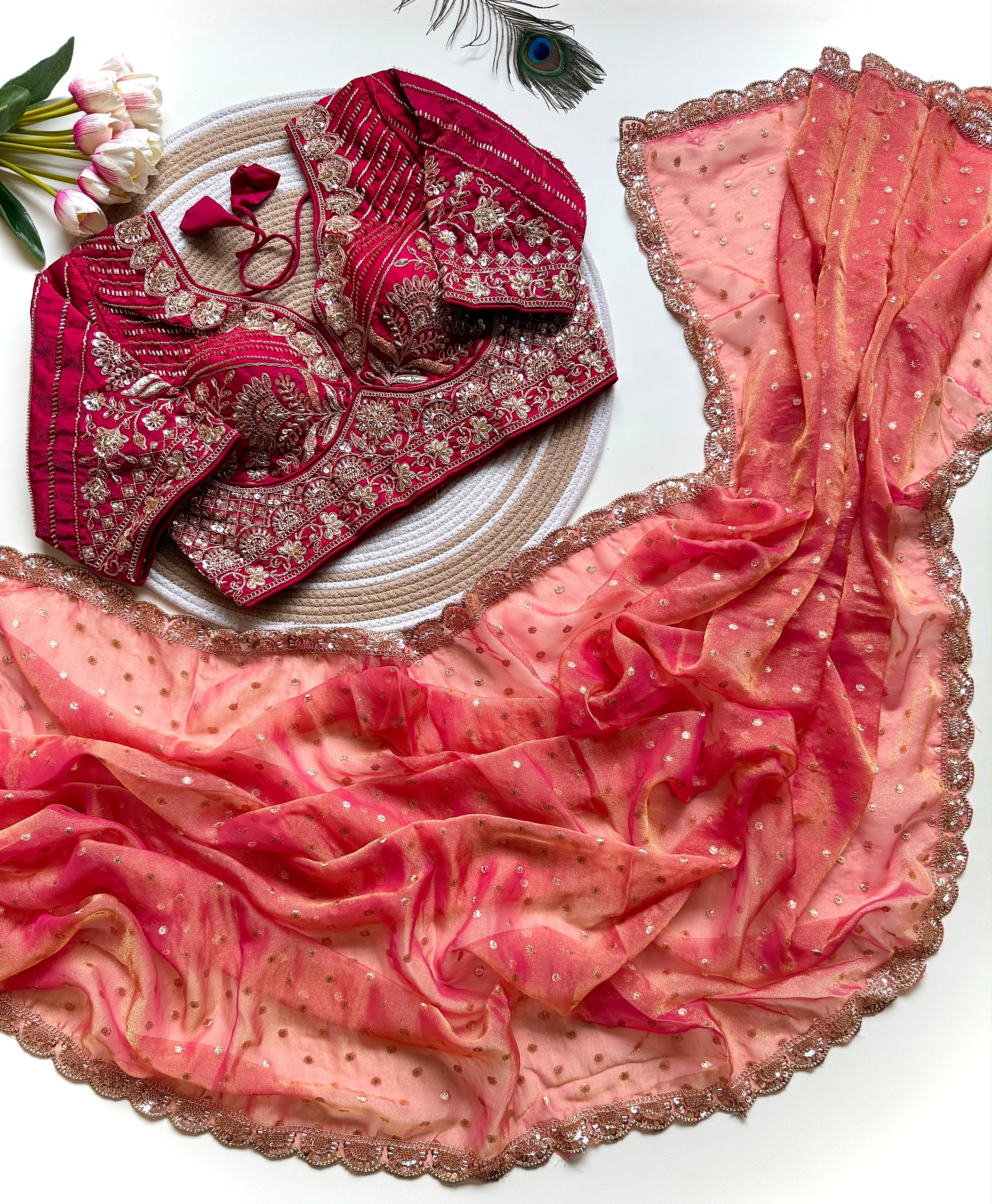 Party wear saree with heavy work(NON-STORE)