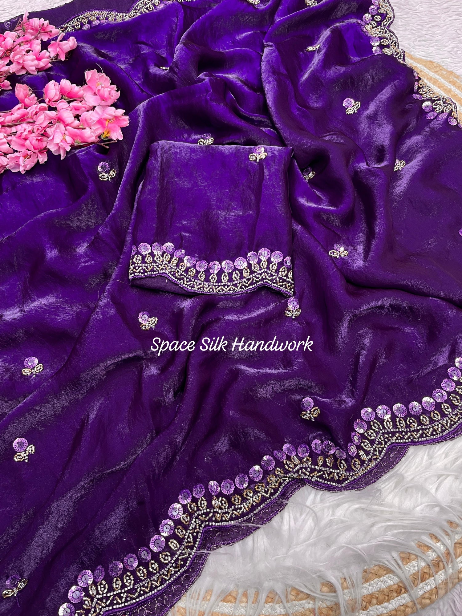 fandy space silk fabric with Unique decent party wear Handwork(NON-STORE)