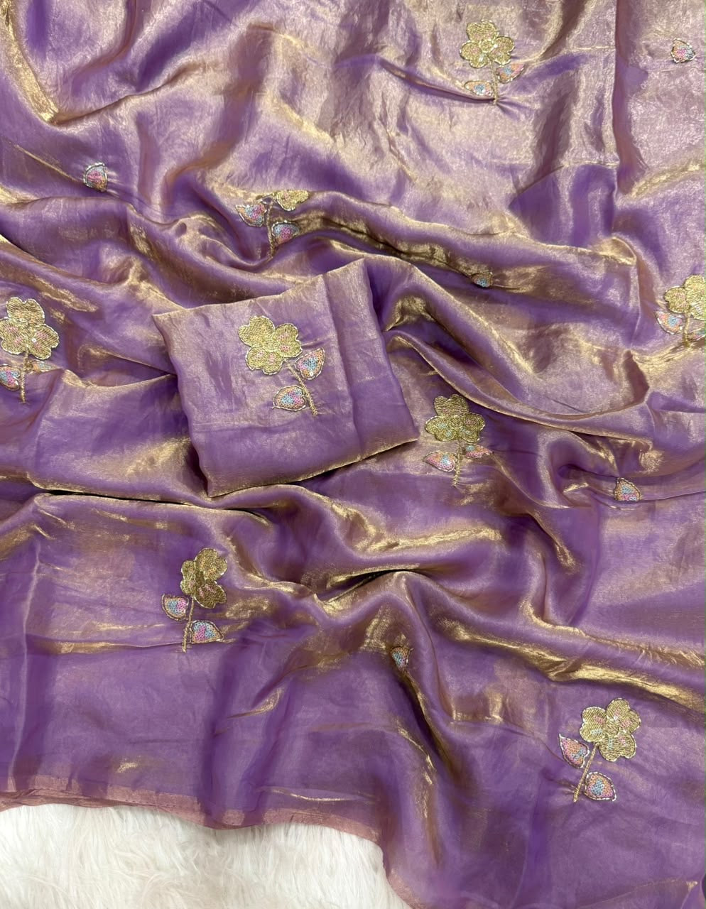 Space Silk Saree With Fancy Bhungali work &amp; Multi Color Sequince Embroderiy Work