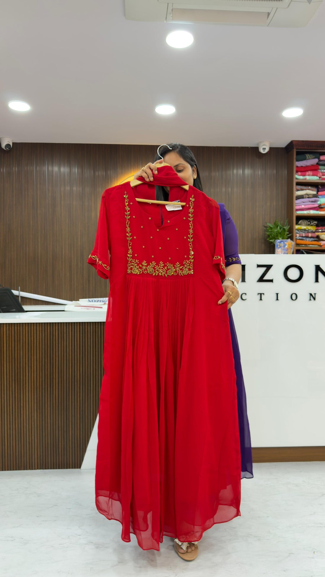 Georgette Anarkali top with dupatta and maggam work