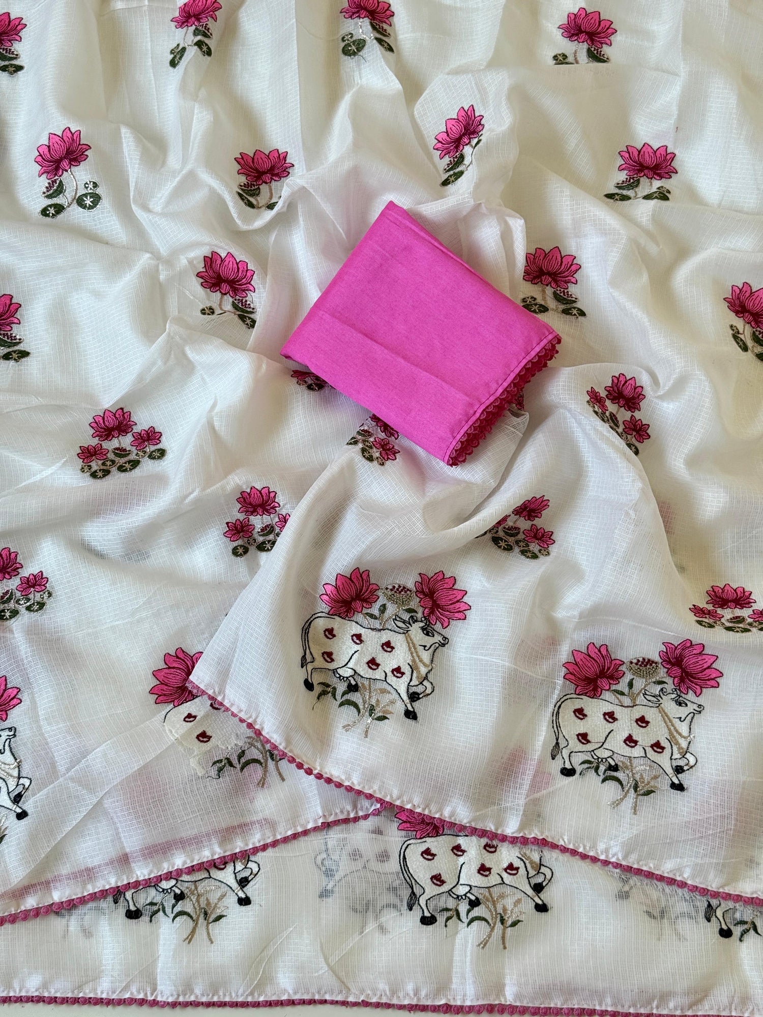 Light Weight Kota Chex Fabric With Beautiful Multi Color Embroidery Work