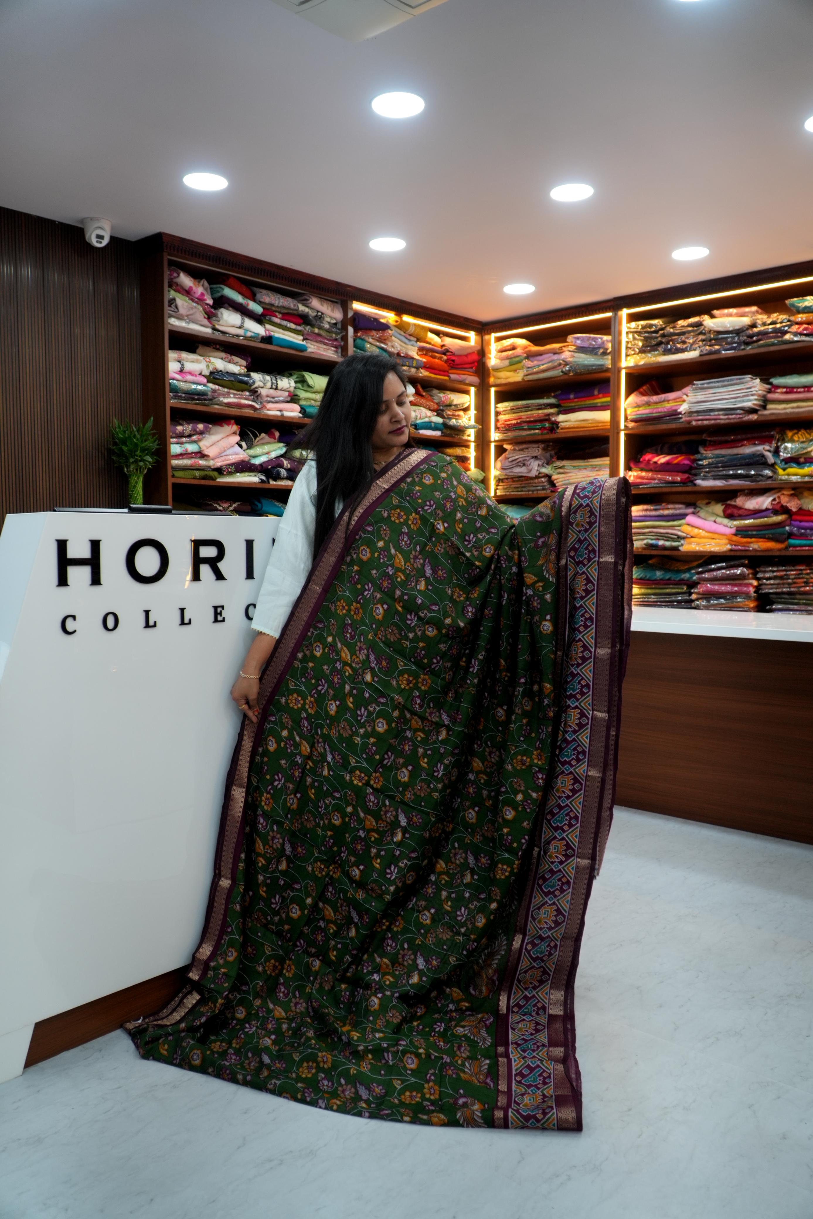 Kalamkari sarees in Maheswari silk fabric and Pochampally borders