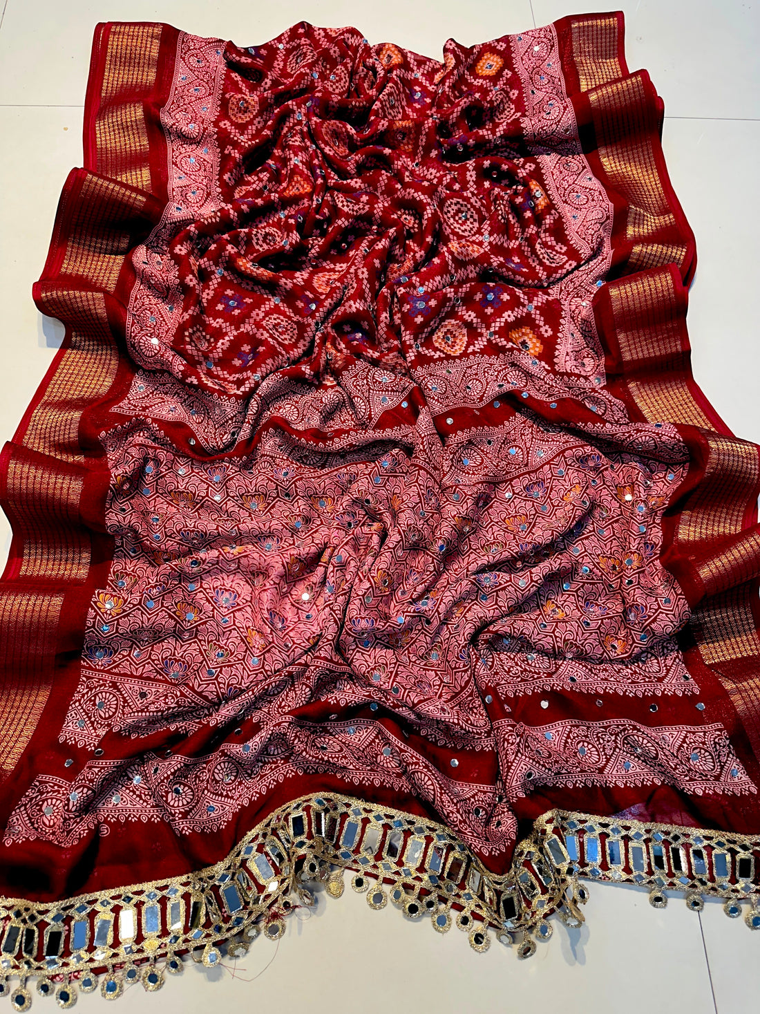 Marshmallow saree with all over mirror work