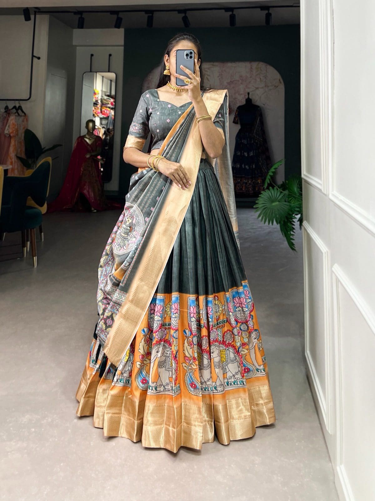 Kalamkari Design Lehengas In Dola