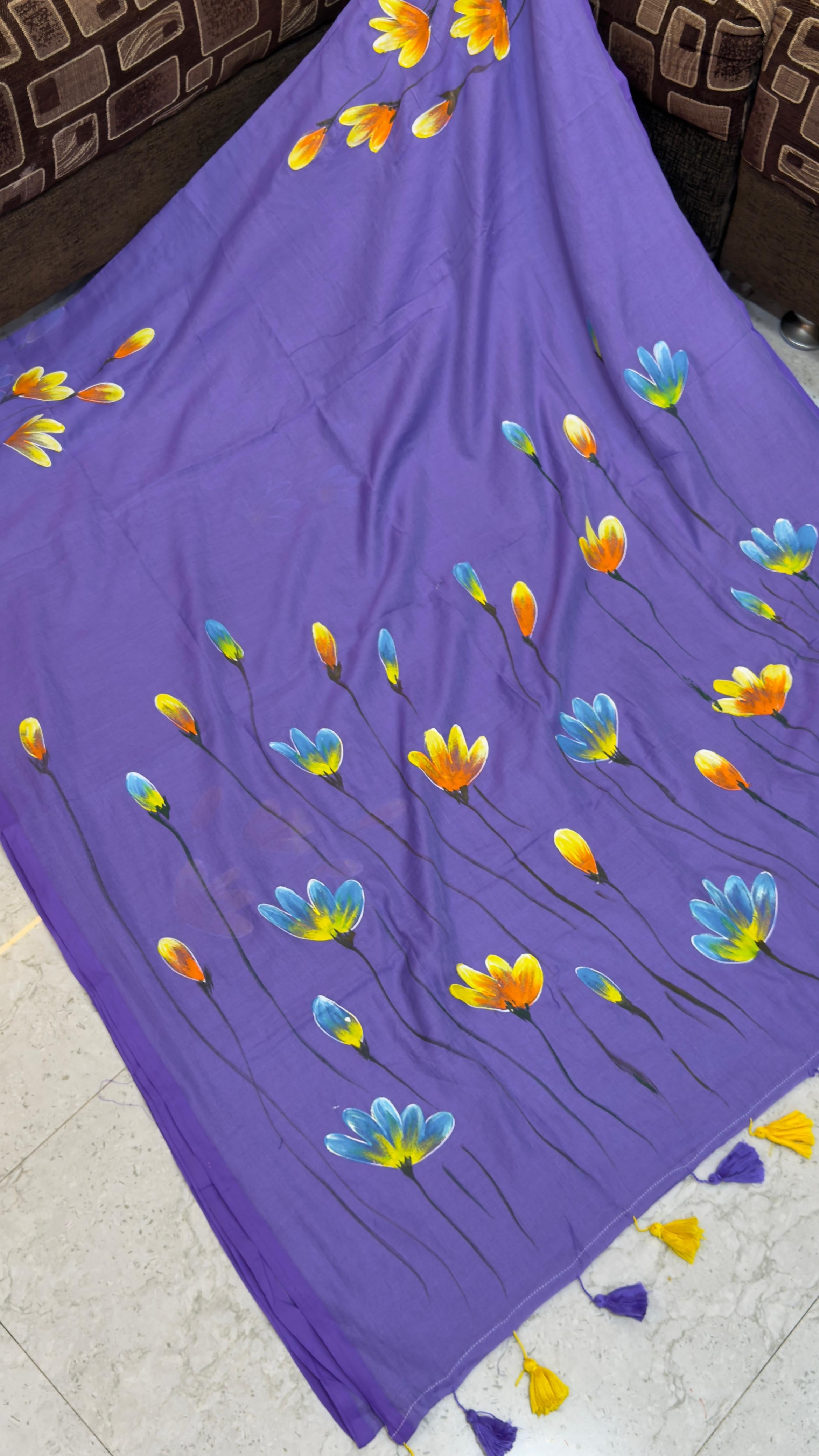 Hand paint Mul cotton saree