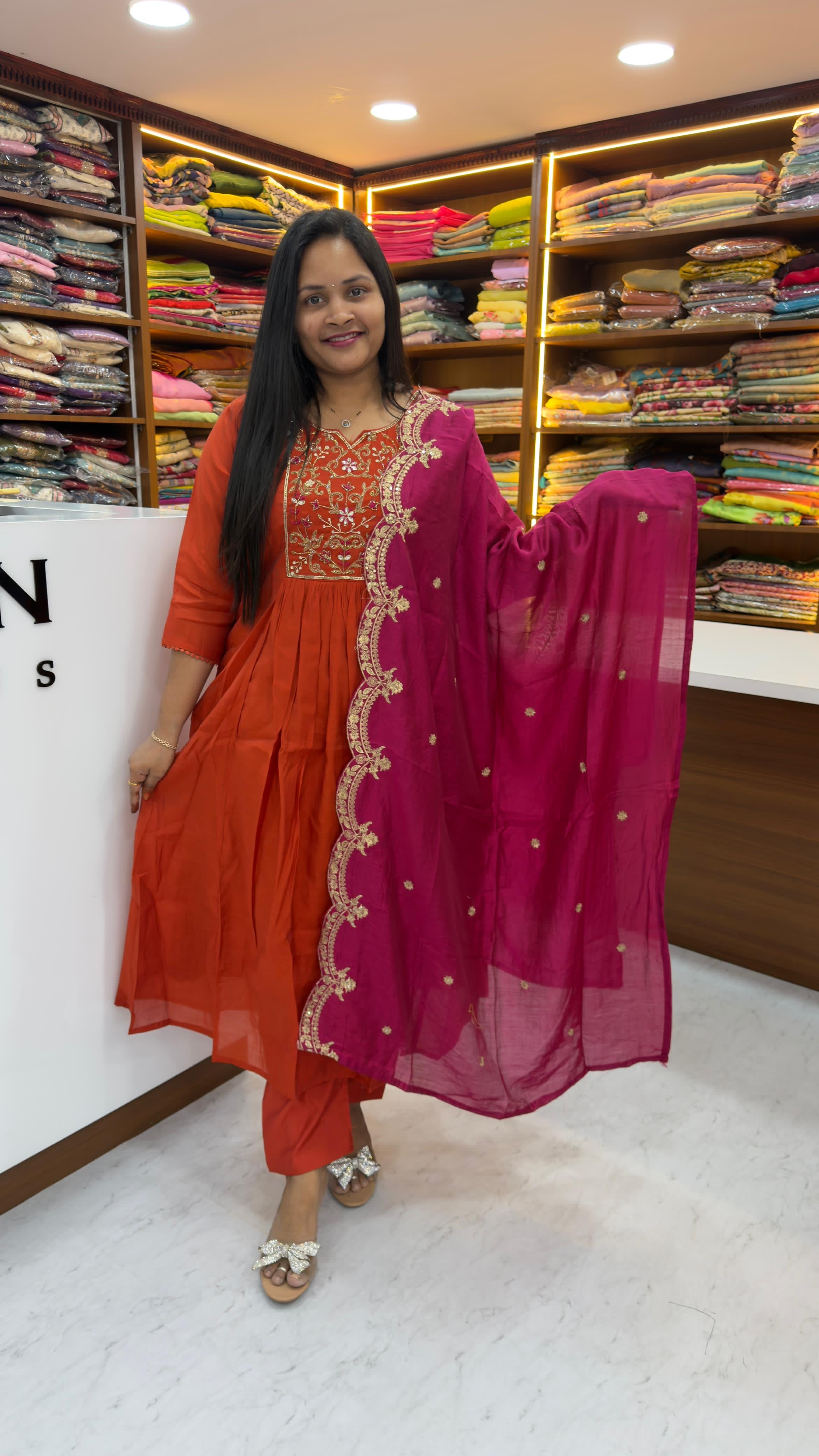 Party wear Mul chanderi dress