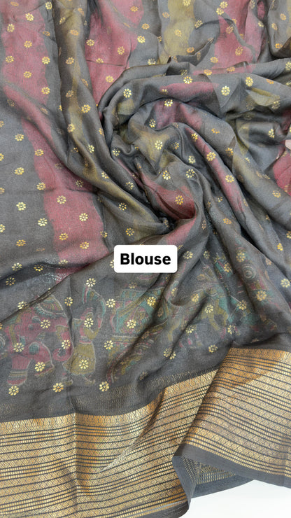 Light weight rainbow style chiffon saree