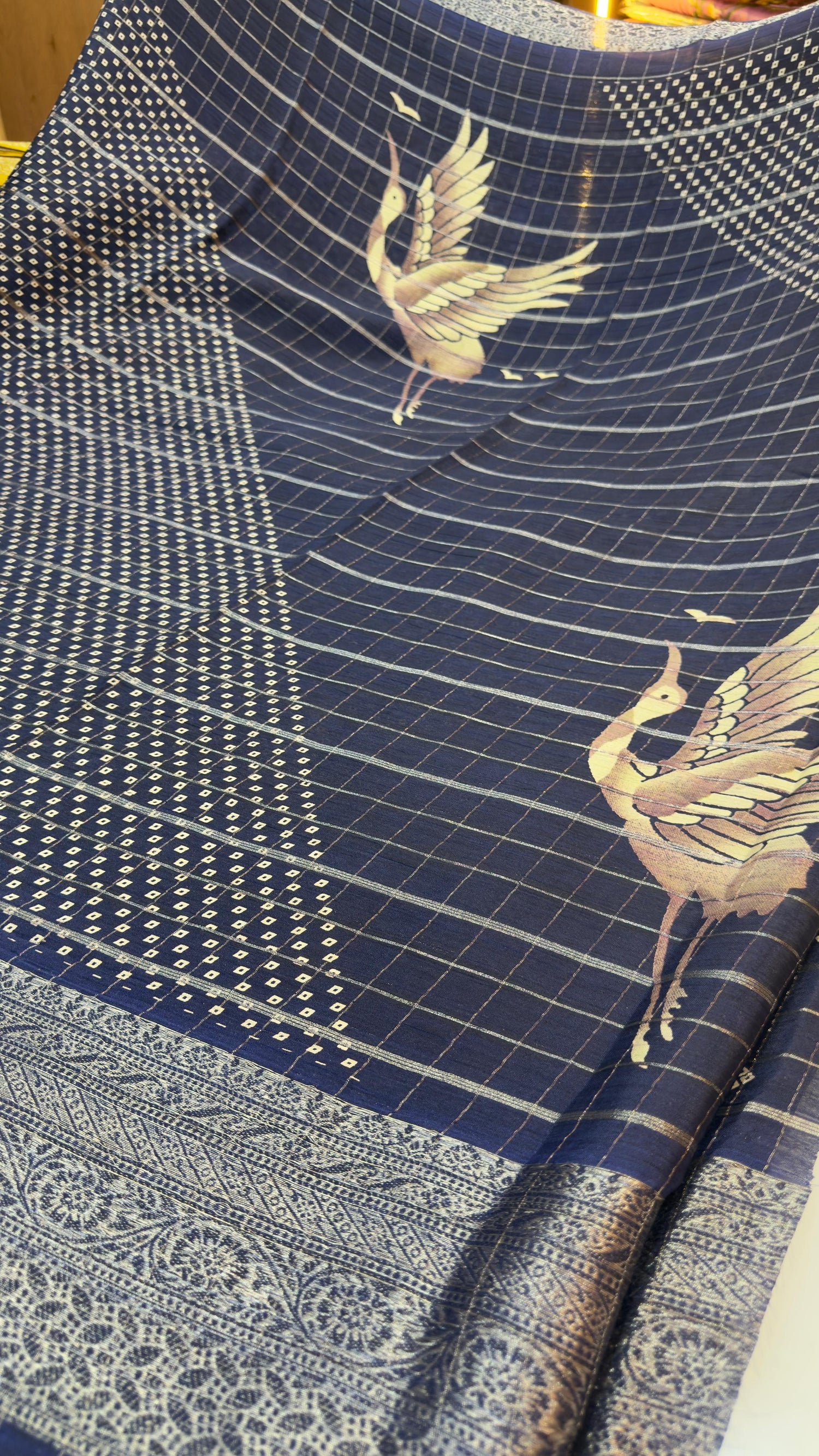 Premium quality light weight chinon sarees with silver zari lines