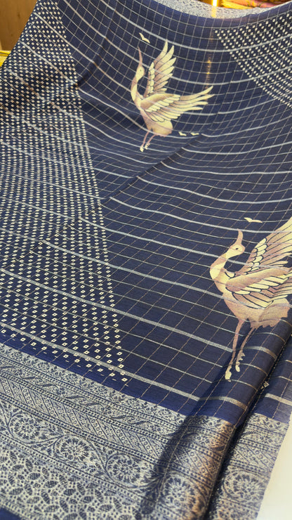 Premium quality light weight chinon sarees with silver zari lines