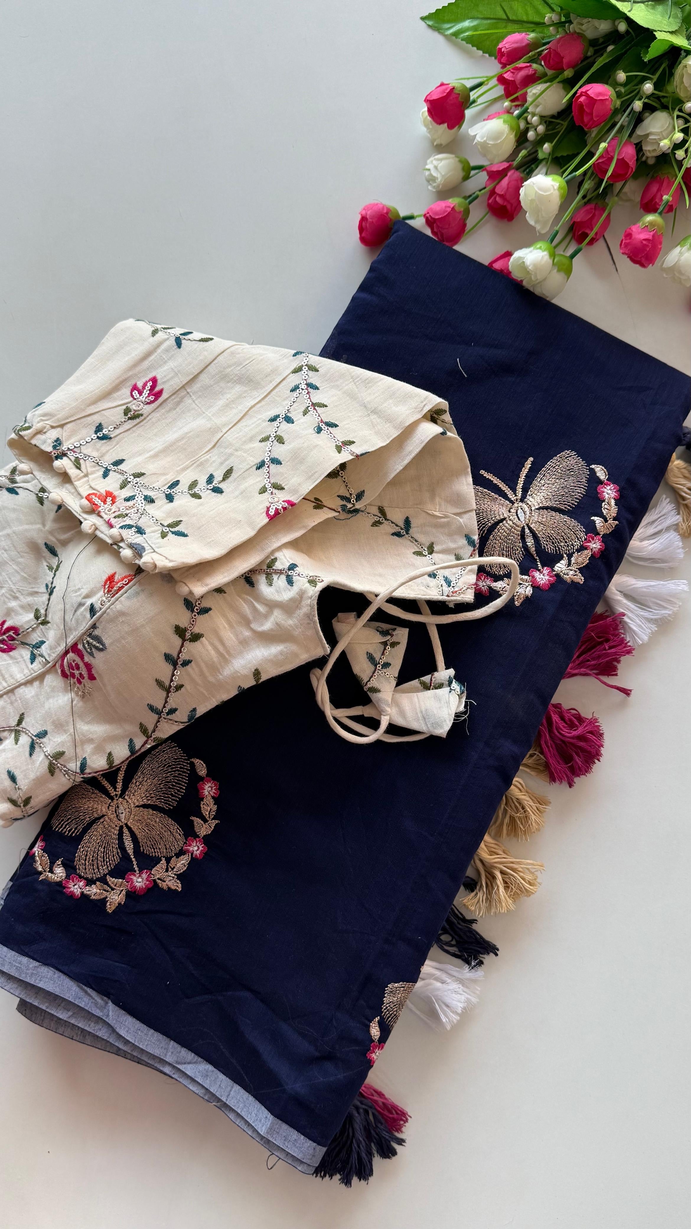 Cotton silk saree in beautiful butterfly design