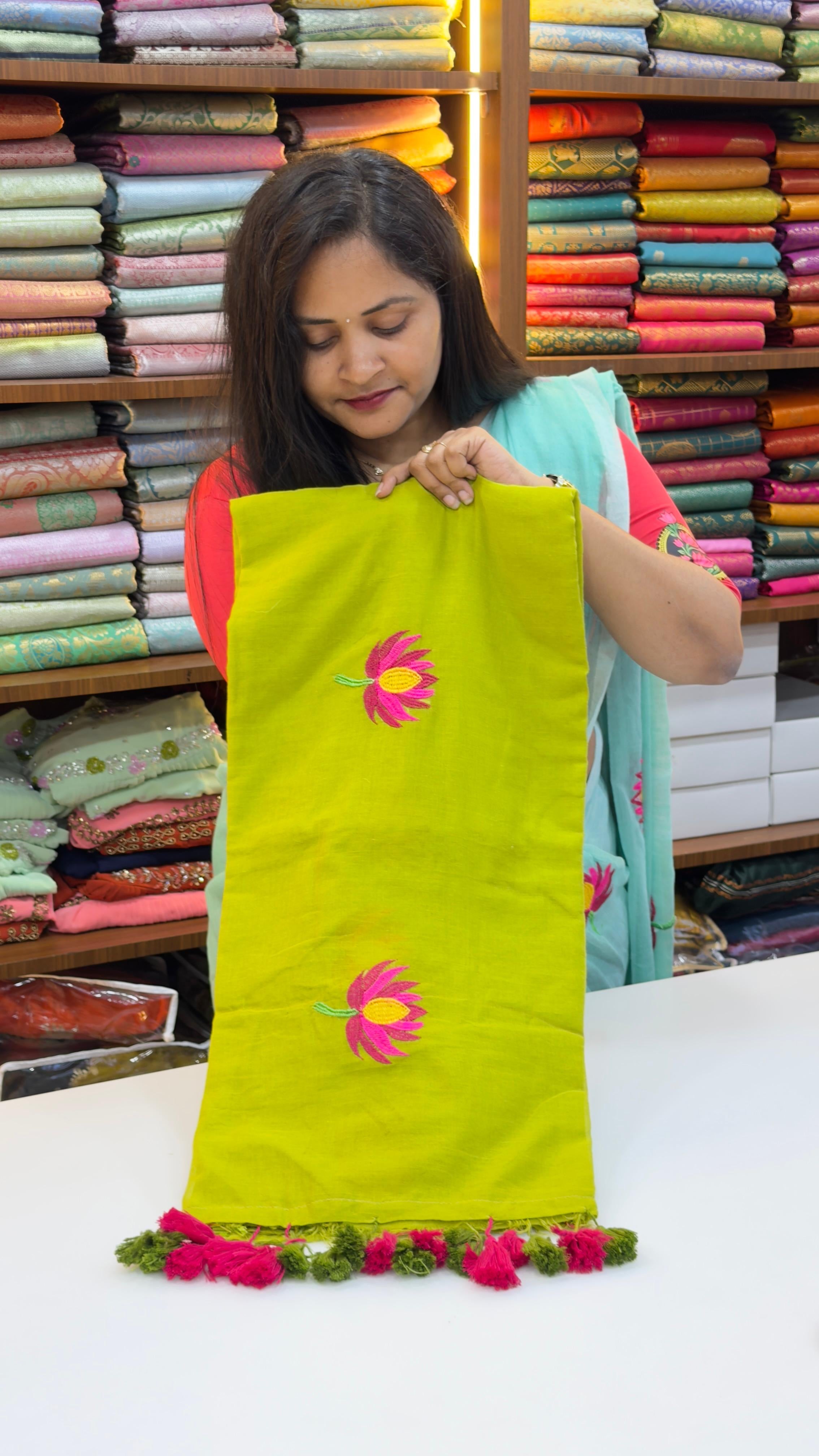Mul cotton sarees with embroidery