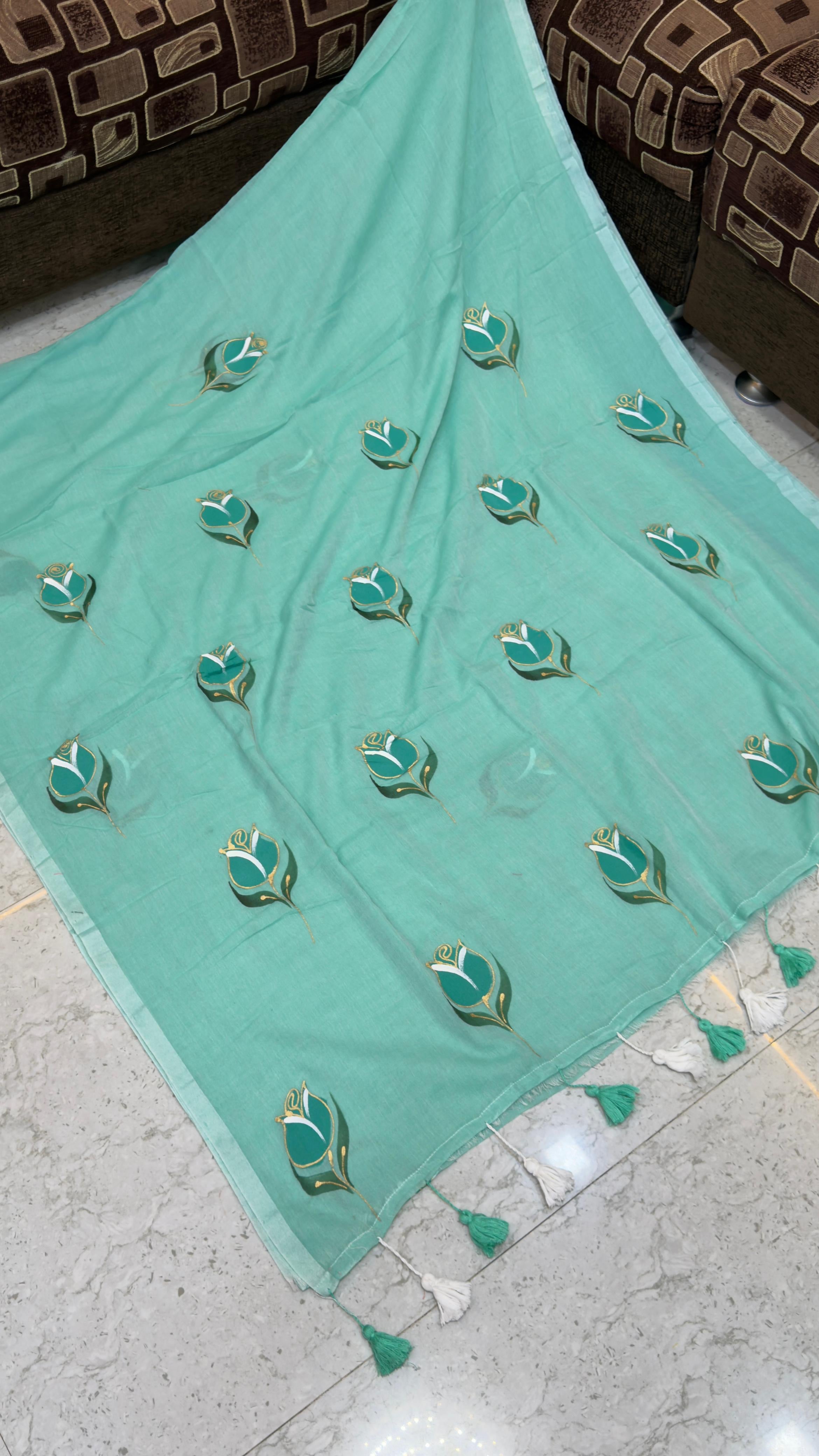 Pre Booking 1 week dispatch Hand paint Mul cotton saree