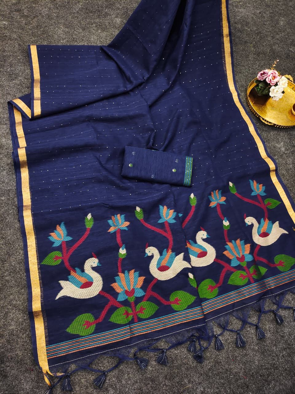 PREMIUM SOFT LINEN SILK SAREE WITH MEENA WEAVING RICH JAMDANI PALLU(NON-STORE PRODUCT)