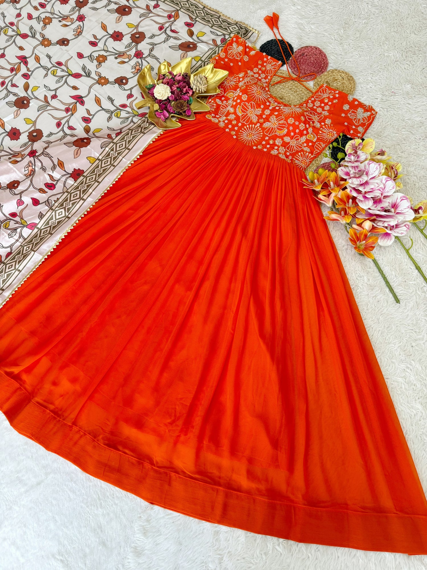 Beautiful Maggam Work Gown With Kalamkari Dupatta(NON-STORE)