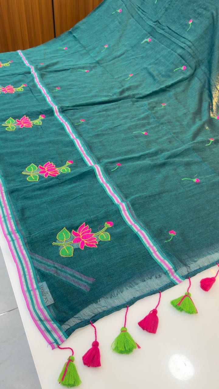 Mul cotton with thread embroidery sarees