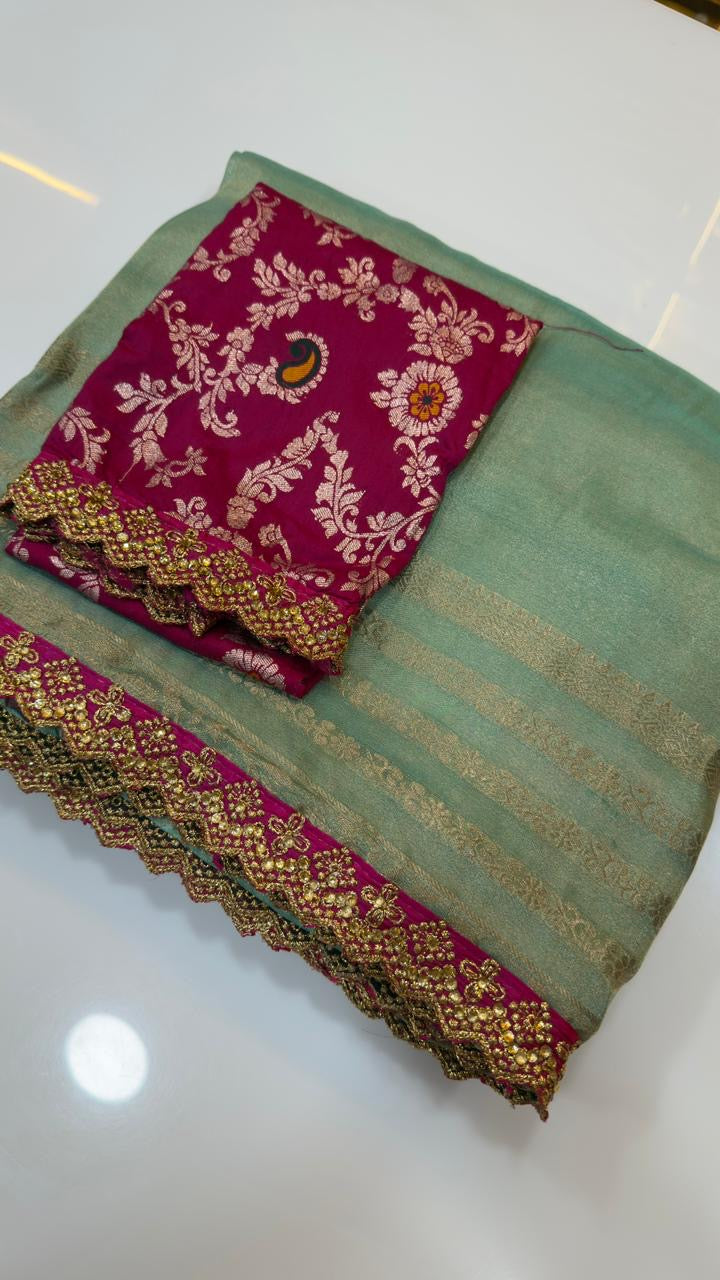 Munga banarasi tissue saree