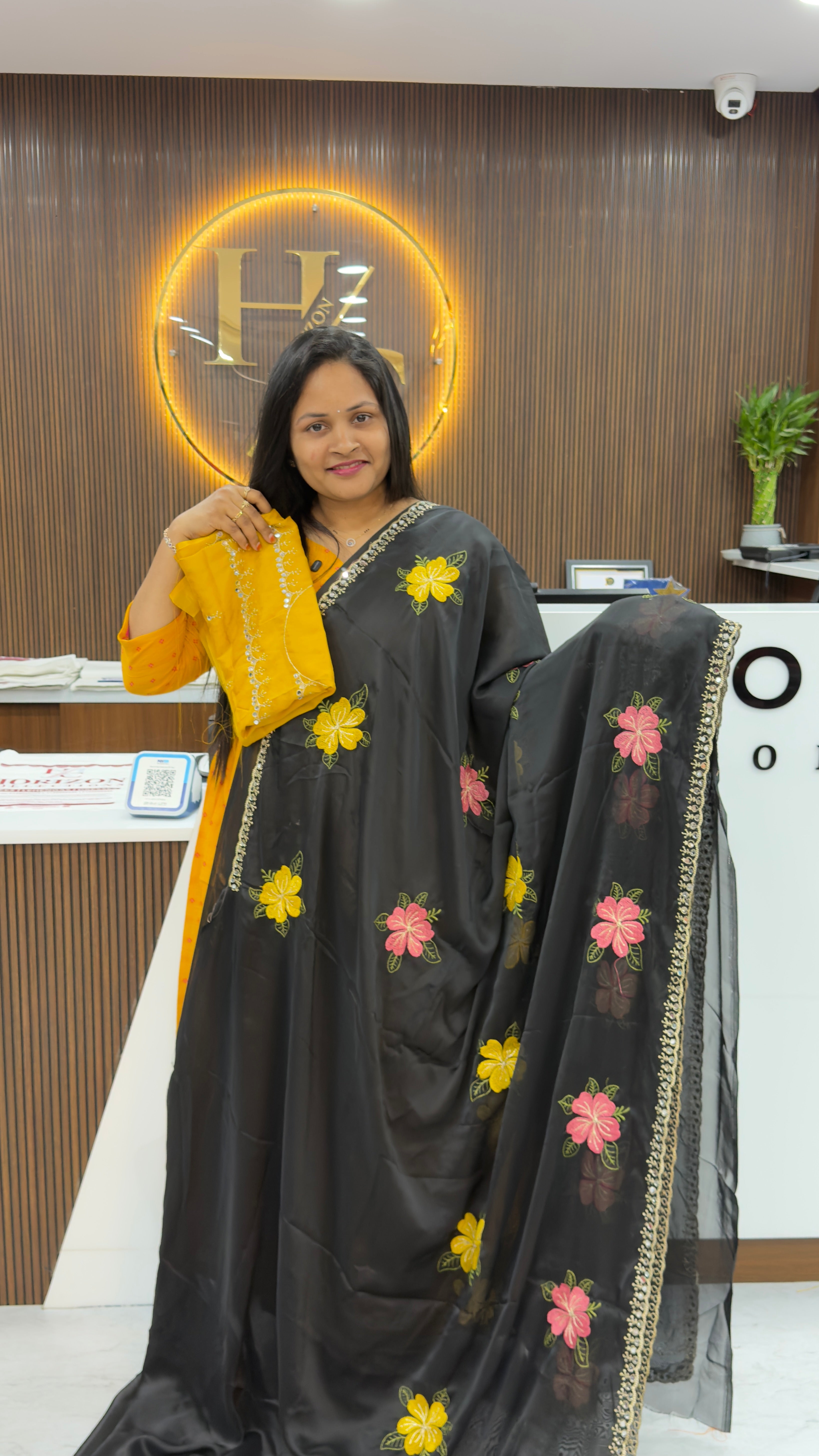 Black light weight chiffon saree