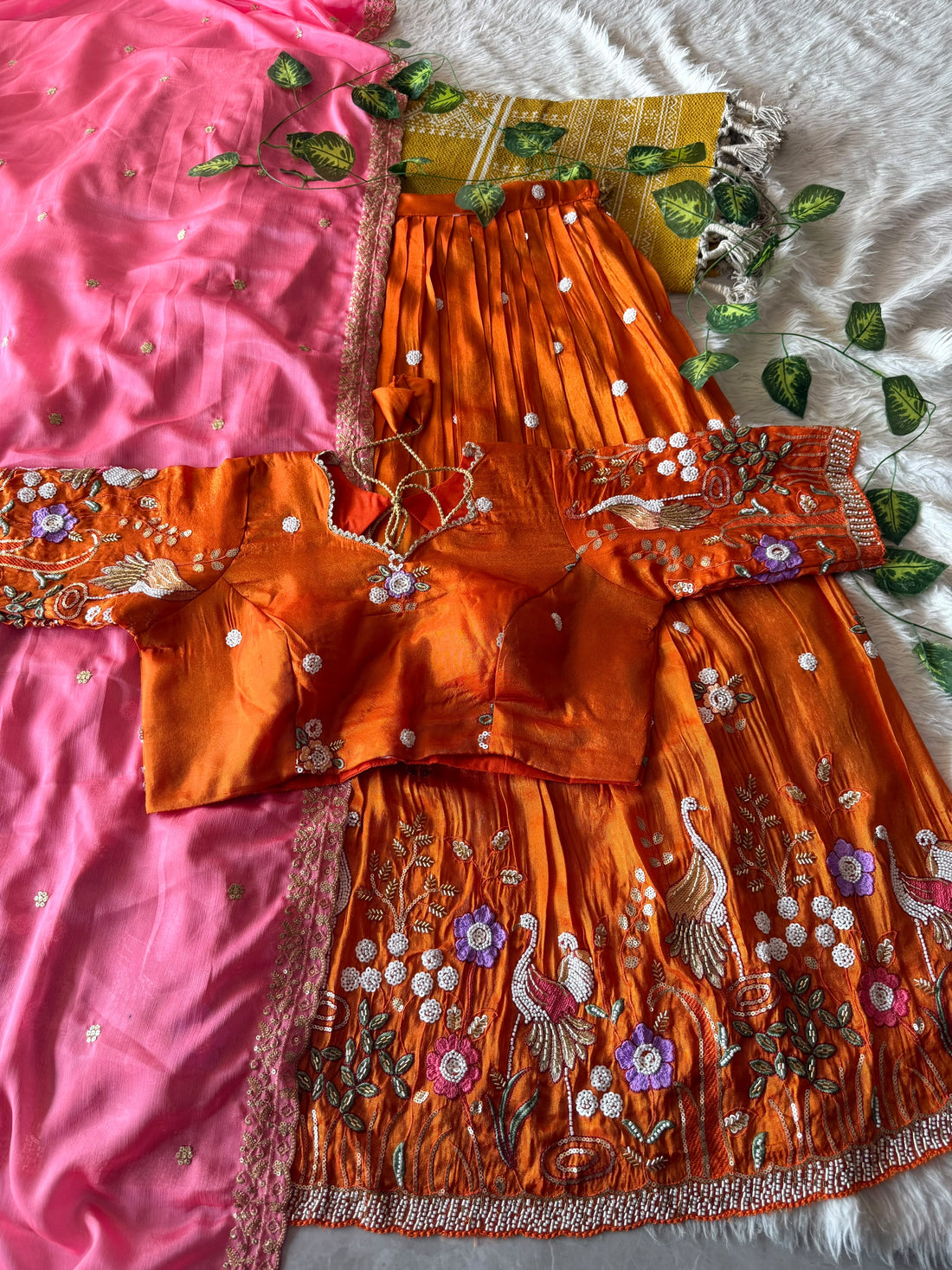 Flamingo maggam work lehenga(NON-STORE)