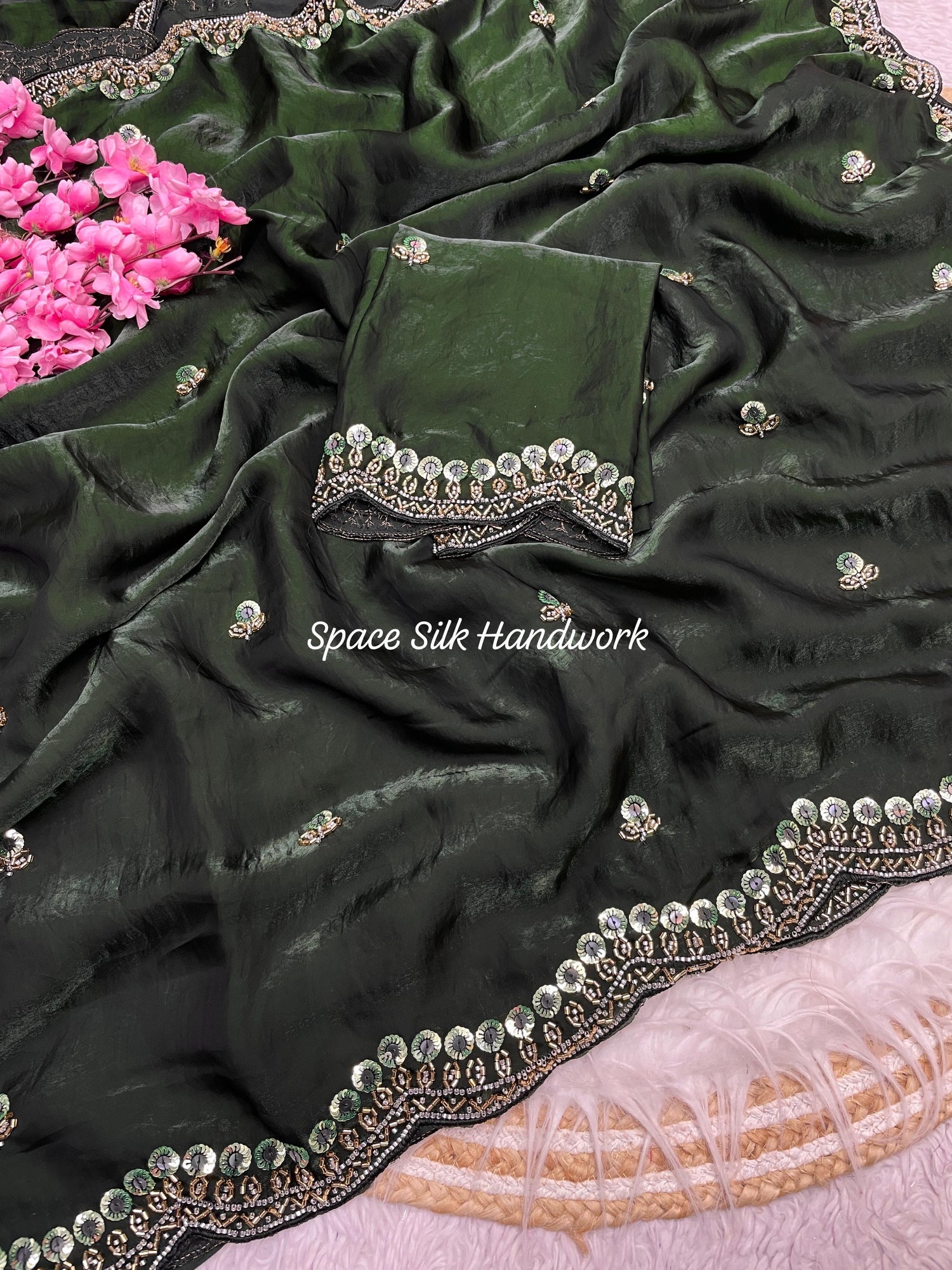 fandy space silk fabric with Unique decent party wear Handwork(NON-STORE)