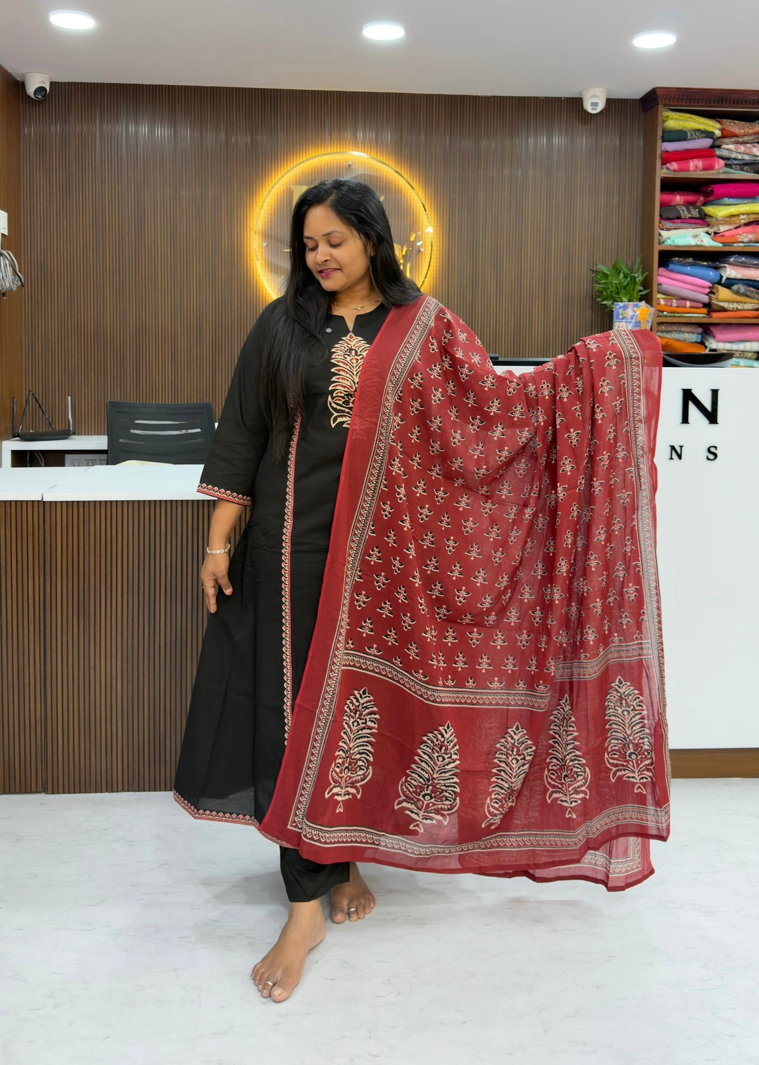 Cotton three piece set in ajrakh desgin