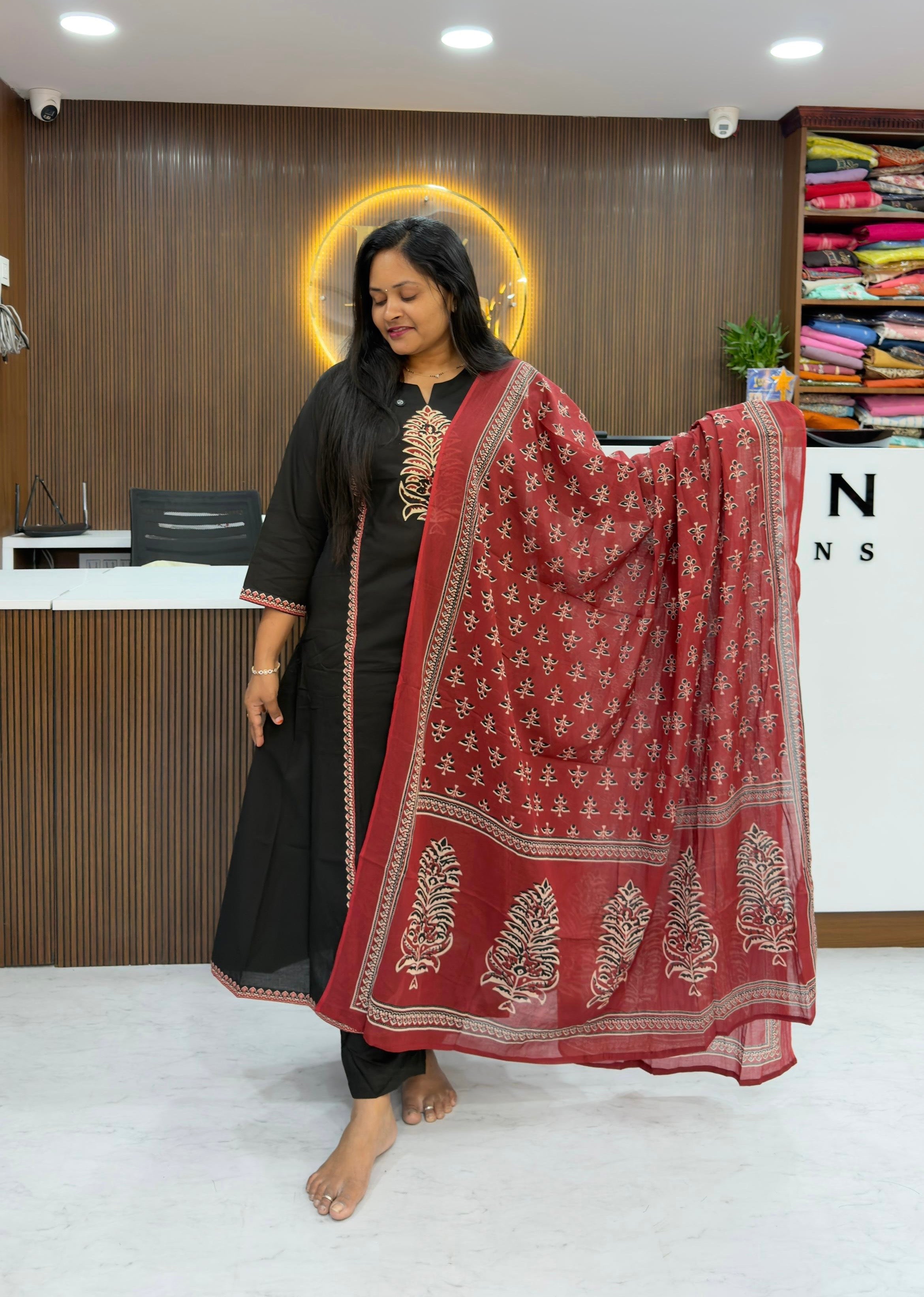 Cotton three piece set in ajrakh desgin