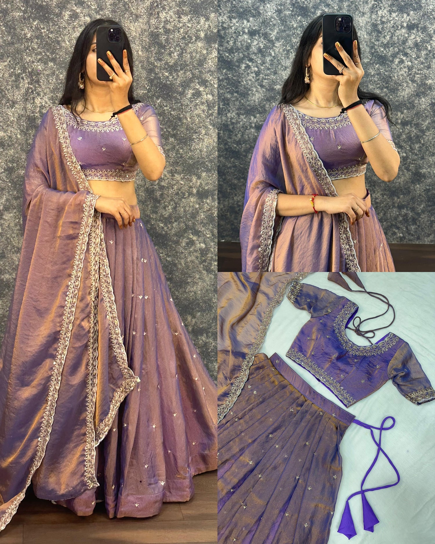 PRIMARY TISSUE SILK WITH EMBROIDERY SEQUENCE WORK READY TO WEAR LEHENGA