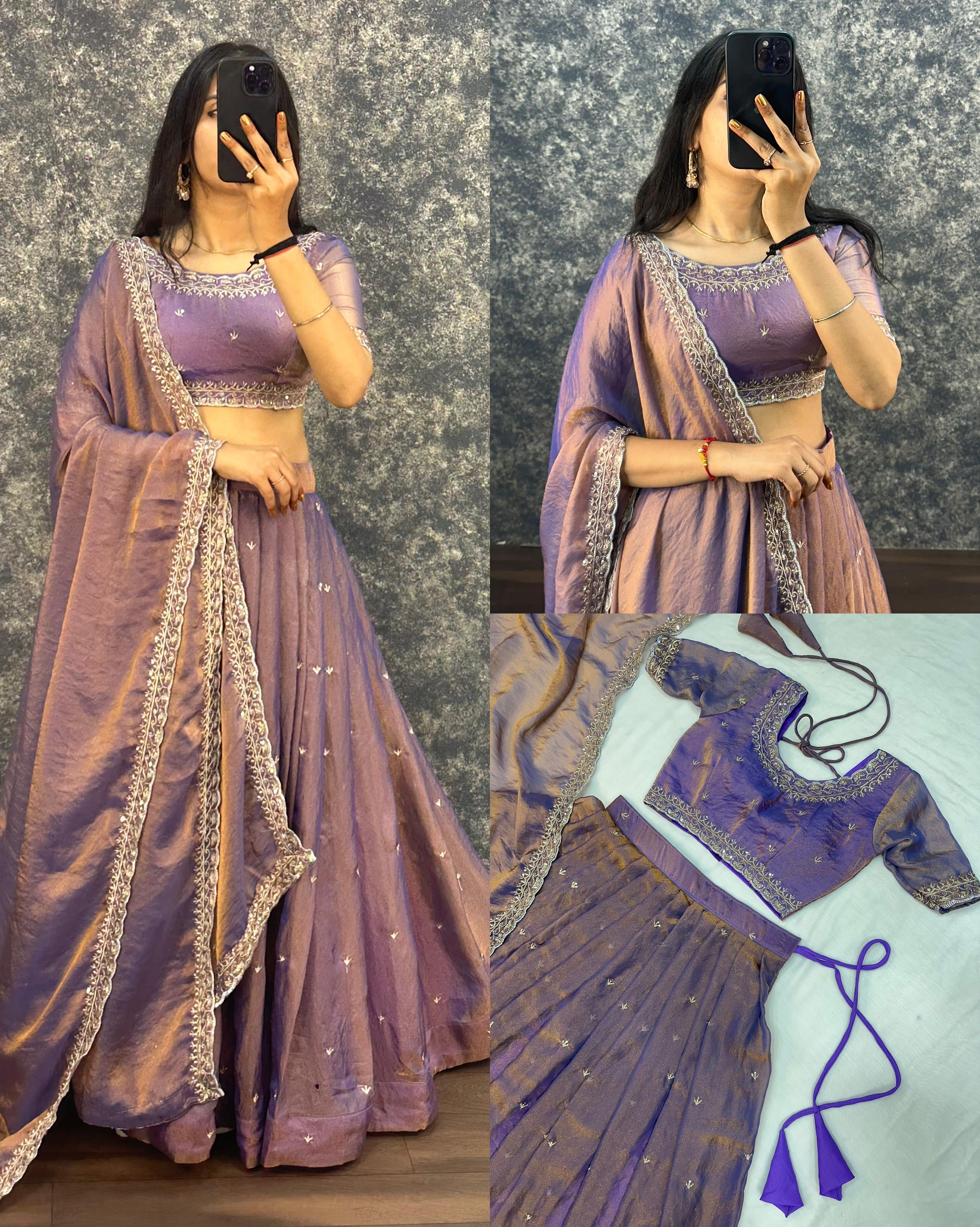 PRIMARY TISSUE SILK WITH EMBROIDERY SEQUENCE WORK READY TO WEAR LEHENGA
