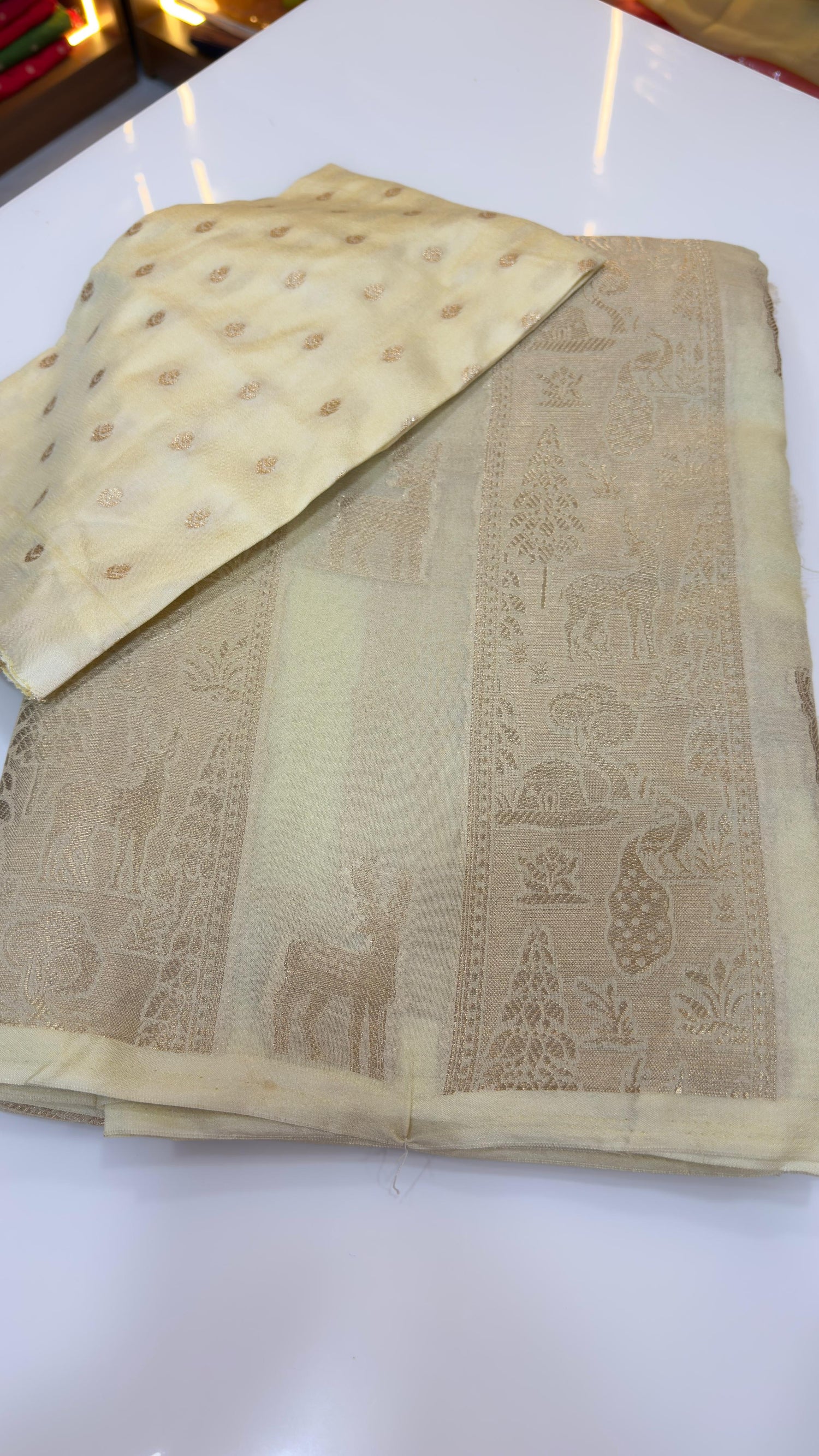 Jungle theme Stripes Banarasi Saree