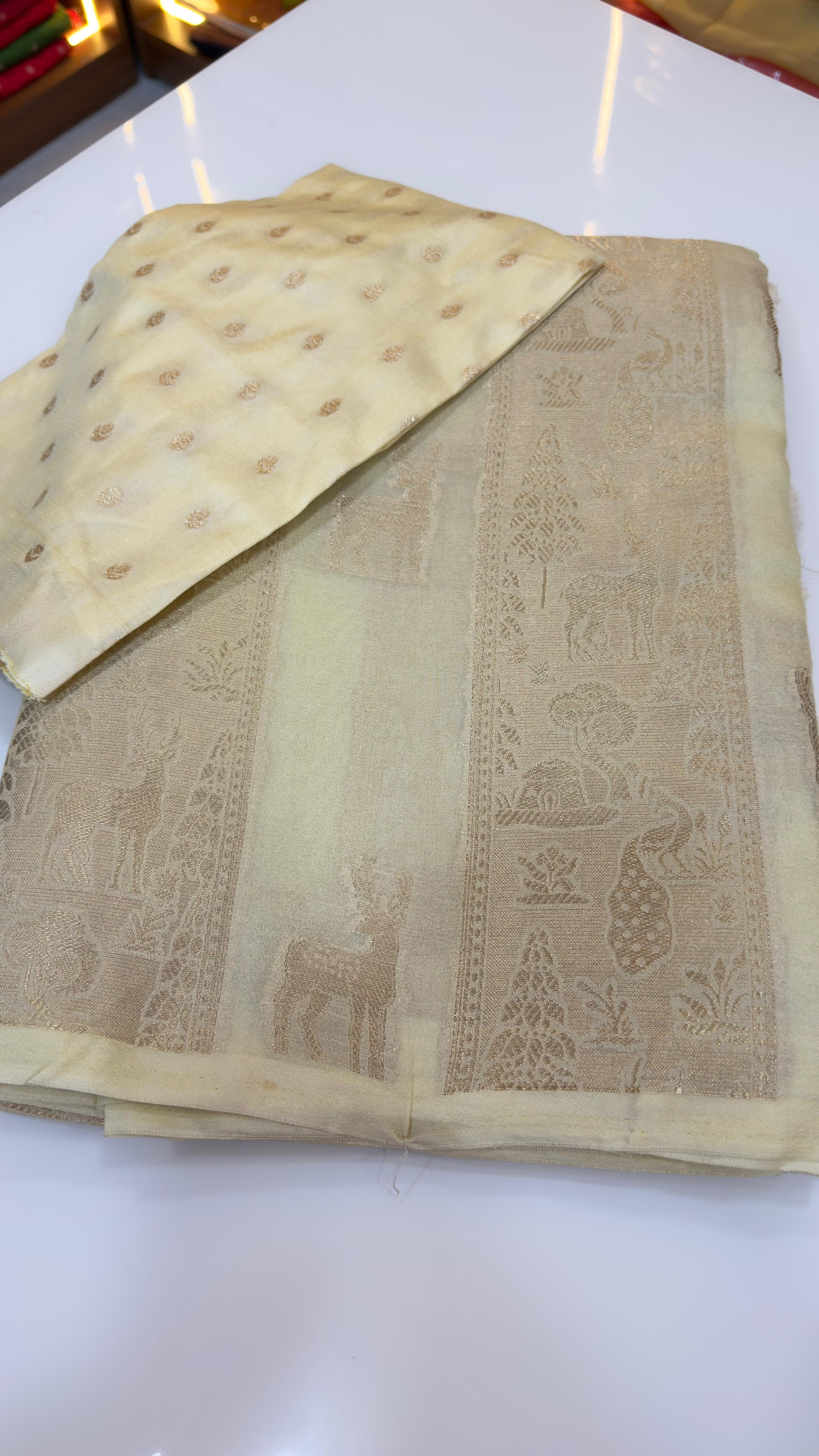 Jungle theme Stripes Banarasi Saree