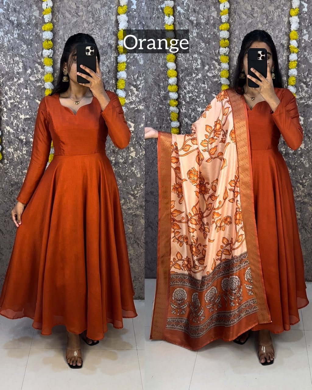 Beautiful plain vichithra anarkali with trending kalamkari duppata(NON-STORE)