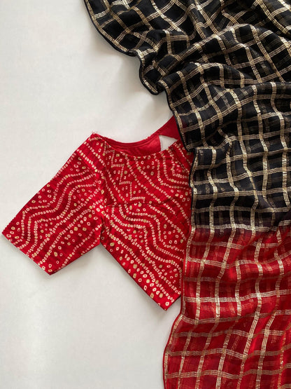 Red and Black Bandini Saree