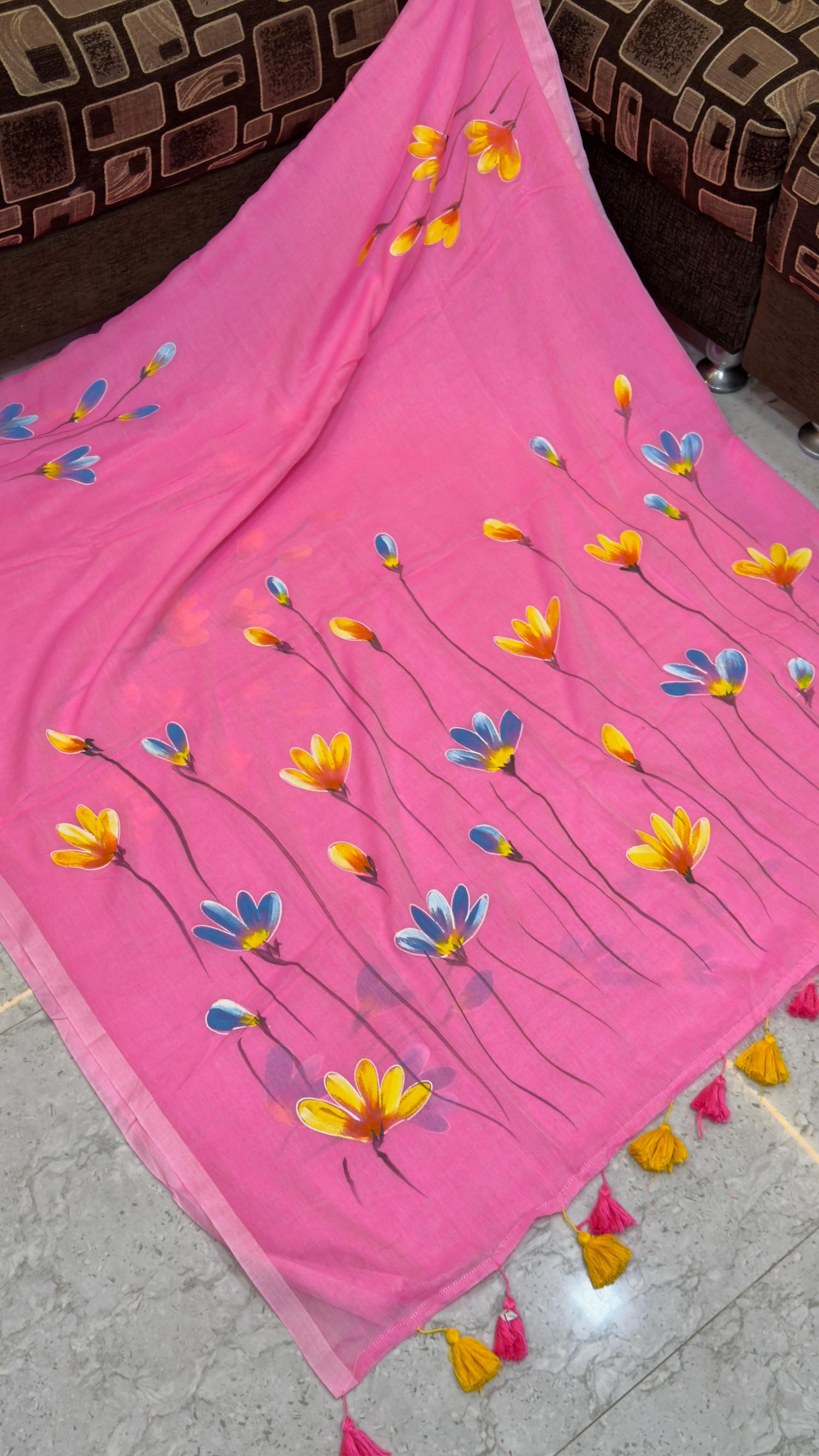 Hand paint Mul cotton saree