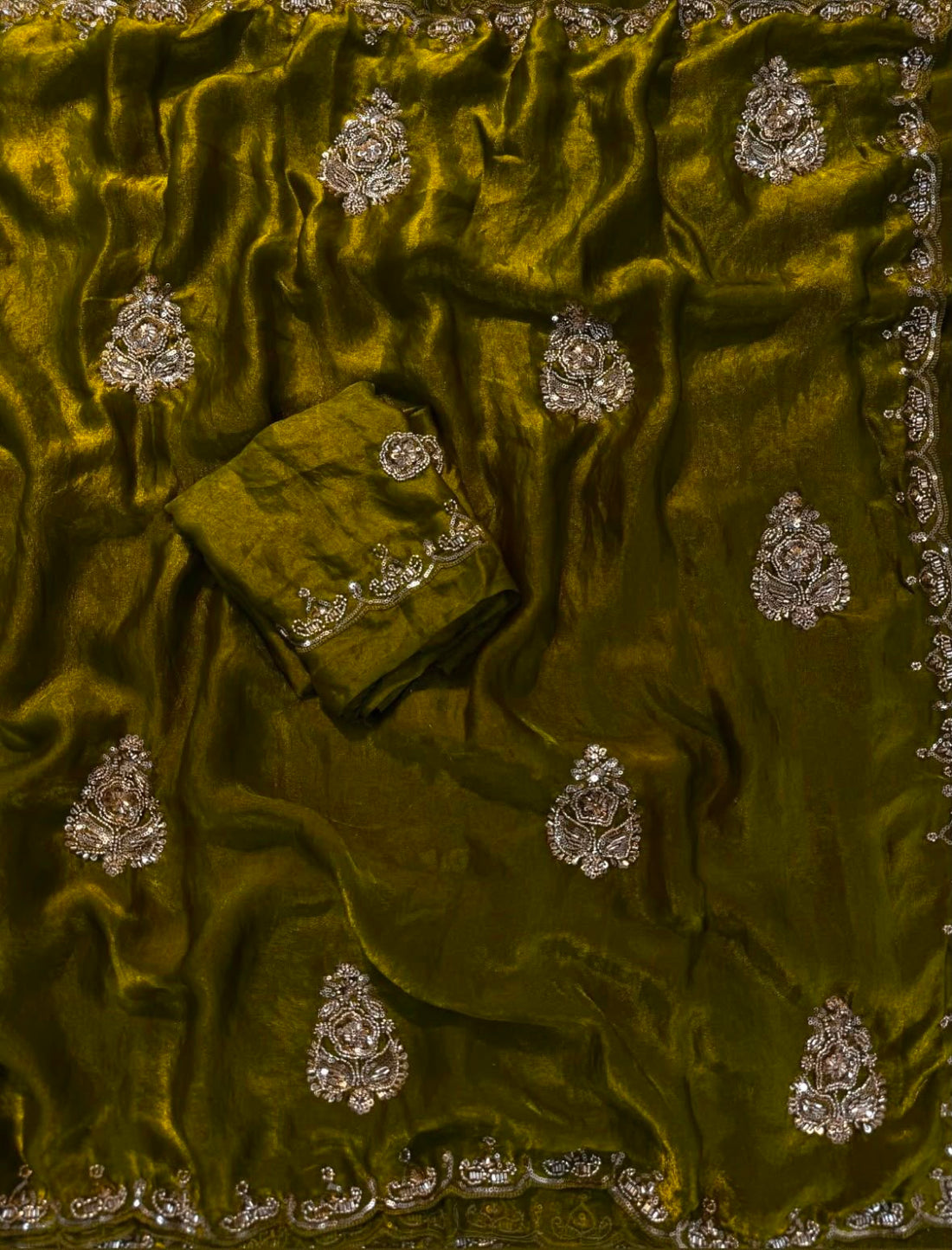 soft fancy Fandy fabric sequins saree with cut-work and handwork(NON-STORE)