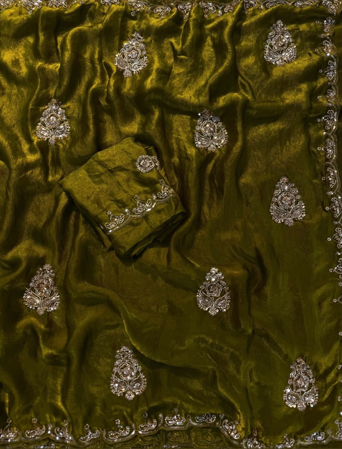 soft fancy Fandy fabric sequins saree with cut-work and handwork(NON-STORE)