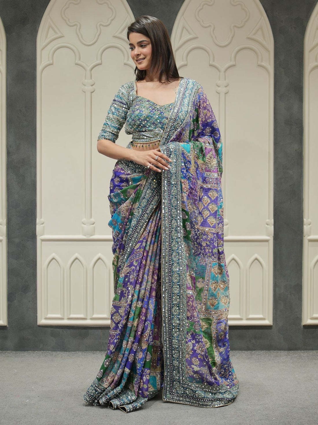 Soft chinnon saree with beautiful print