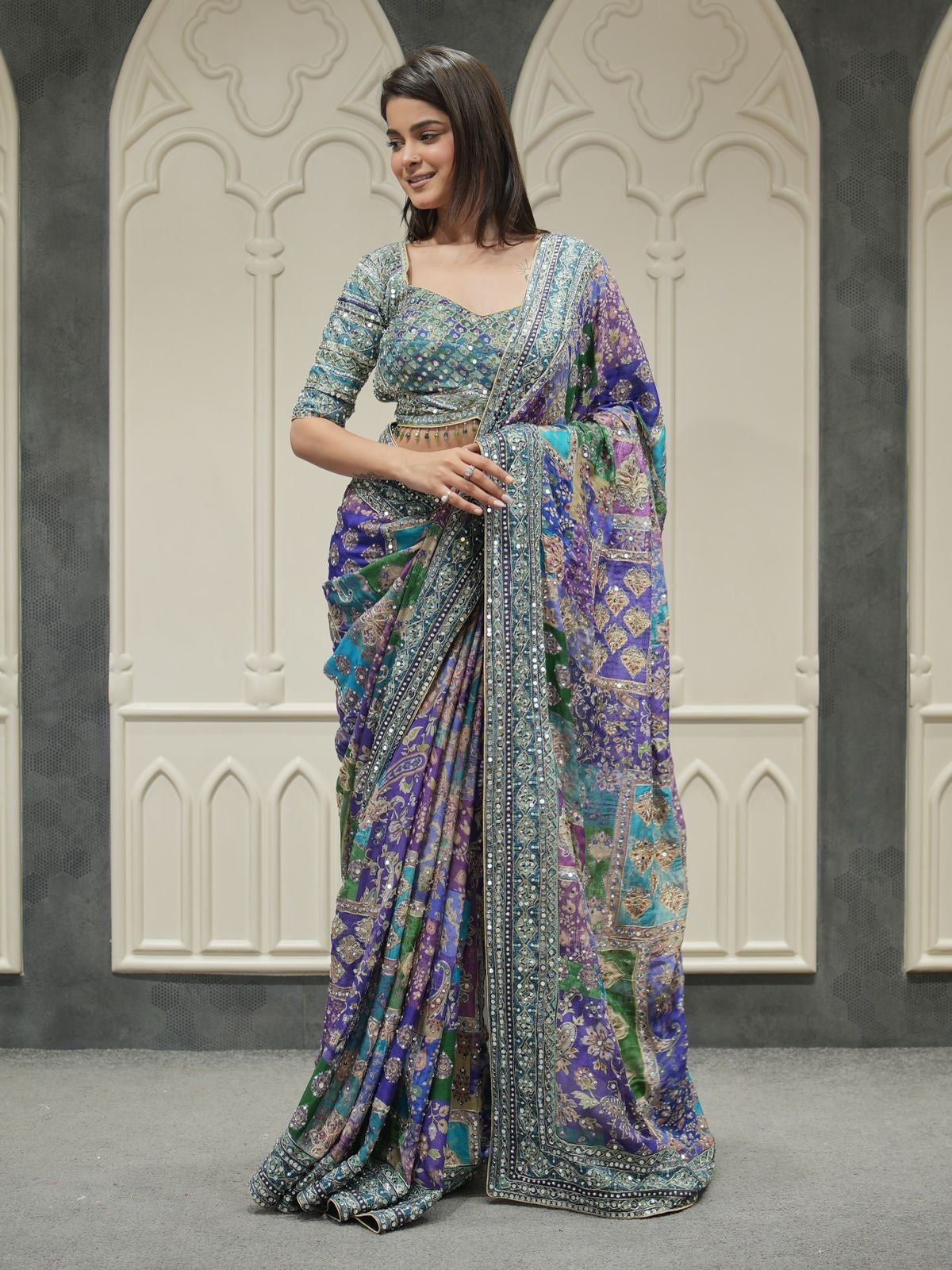 Soft chinnon saree with beautiful print