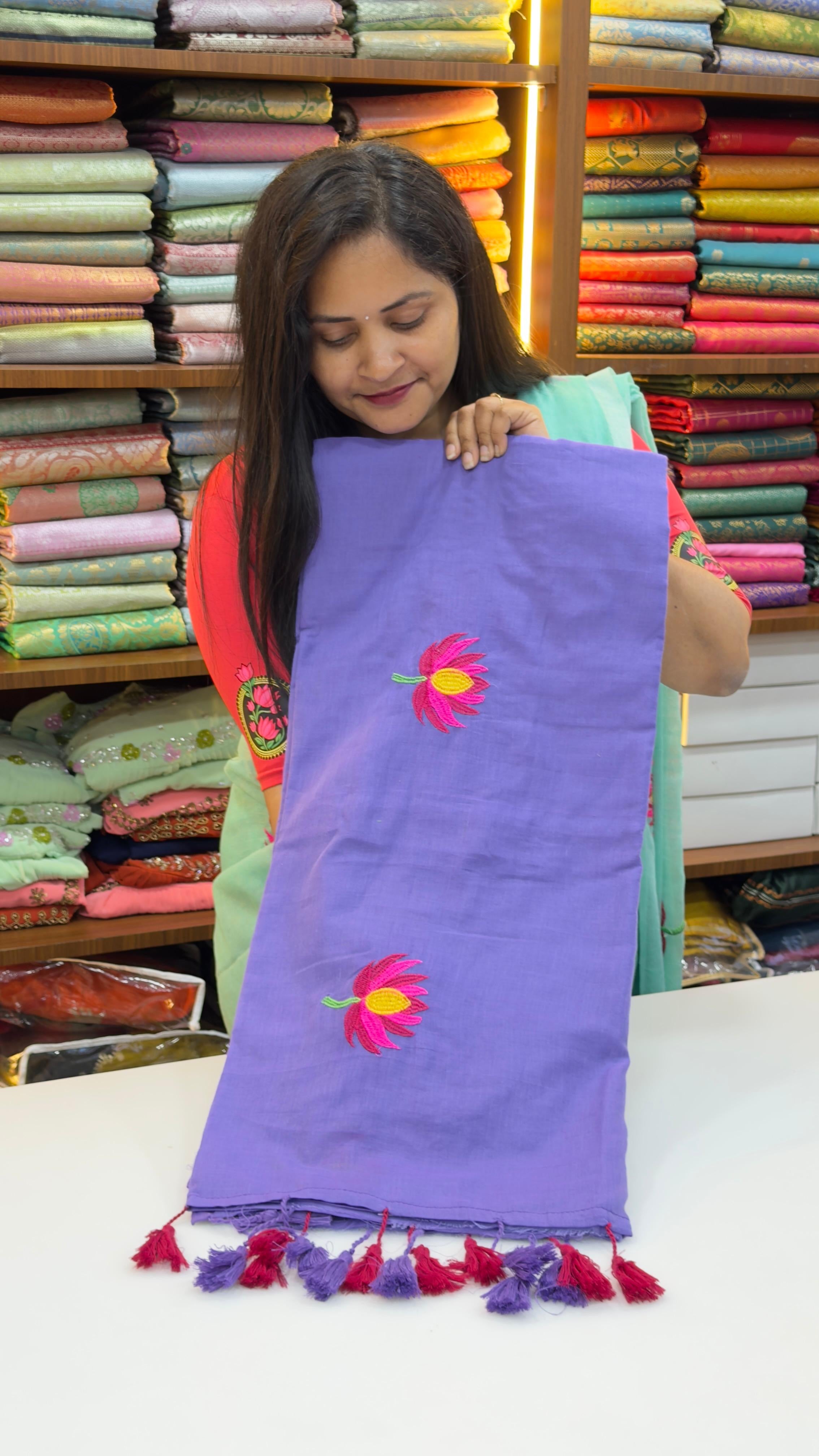 Mul cotton sarees with embroidery